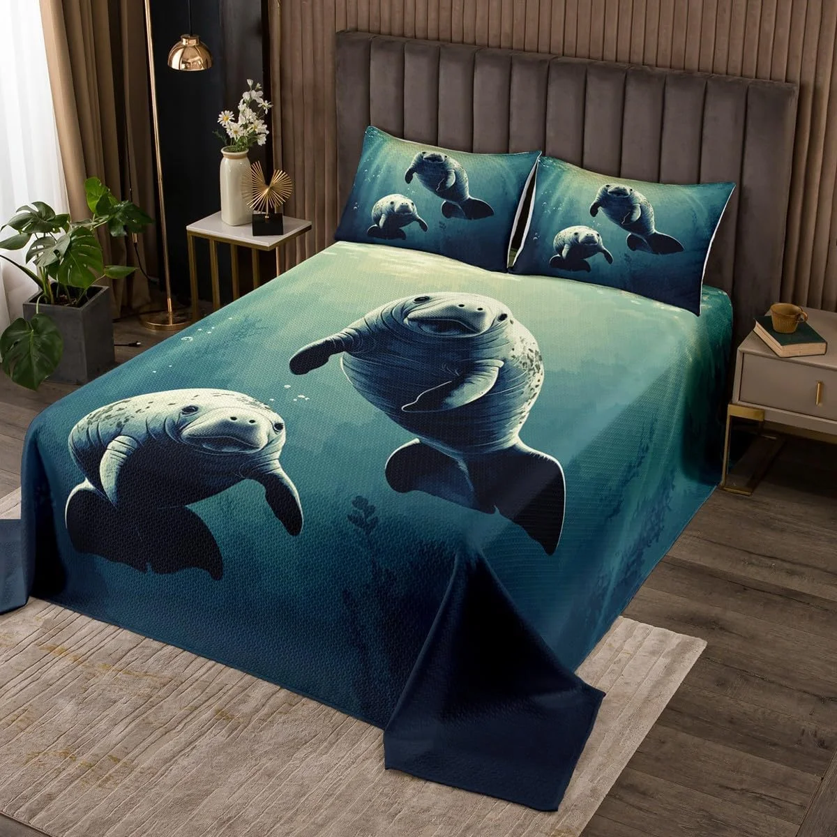 روتختی طرح گاو دریایی Feelyou، سایز یک نفره، مناسب اتاق پسران و دختران، طرح حیوانات دریایی، لحاف طرح دار، ست روتختی حیوانات زیبا، تزئین اتاق، 1 عدد روتختی + 1 عدد روبالشی