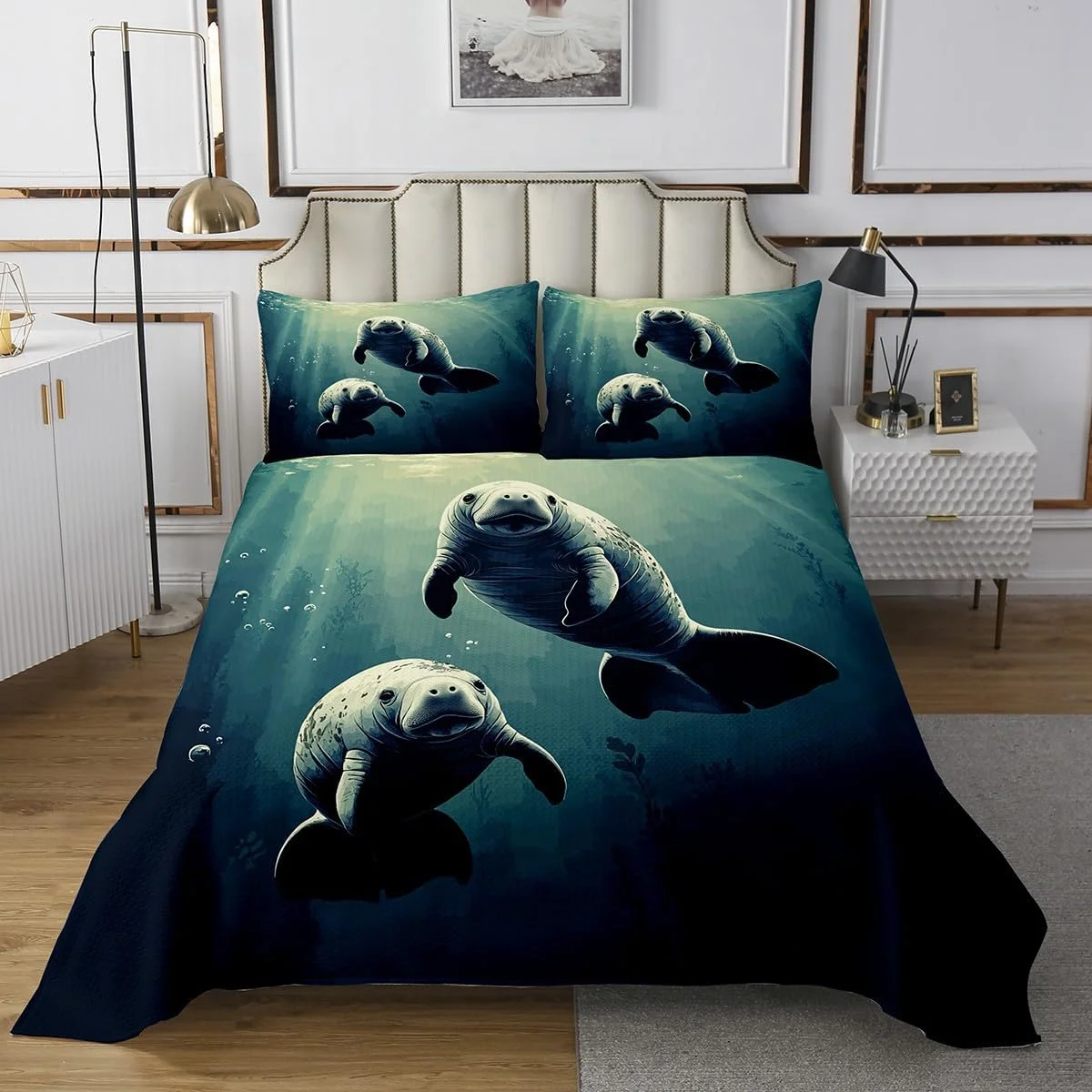 روتختی طرح گاو دریایی Feelyou، سایز یک نفره، مناسب اتاق پسران و دختران، طرح حیوانات دریایی، لحاف طرح دار، ست روتختی حیوانات زیبا، تزئین اتاق، 1 عدد روتختی + 1 عدد روبالشی