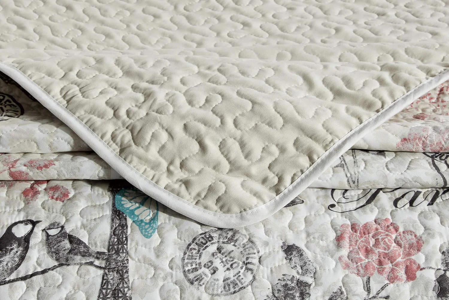 ست روتختی طرح پاریس، پروانه، برج ایفل، پرندگان، گل ها، قفس پرنده، بژ، مشکی، فیروزه ای، صورتی مدل Paris Butterfly (تک/تک سایز بزرگ)