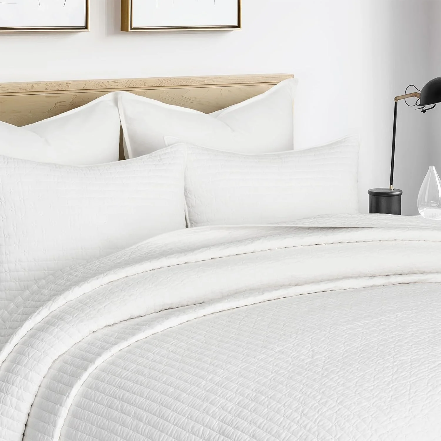 ست روتختی لحاف دوزی شده پنبه ای پیش شسته EVERGRACEHOME سایز کوئین، رو تختی سبک وزن 3 تکه بزرگ مناسب تمام فصول، به همراه 2 روبالشتی هماهنگ، سفید روشن، 233x243 سانتی متر