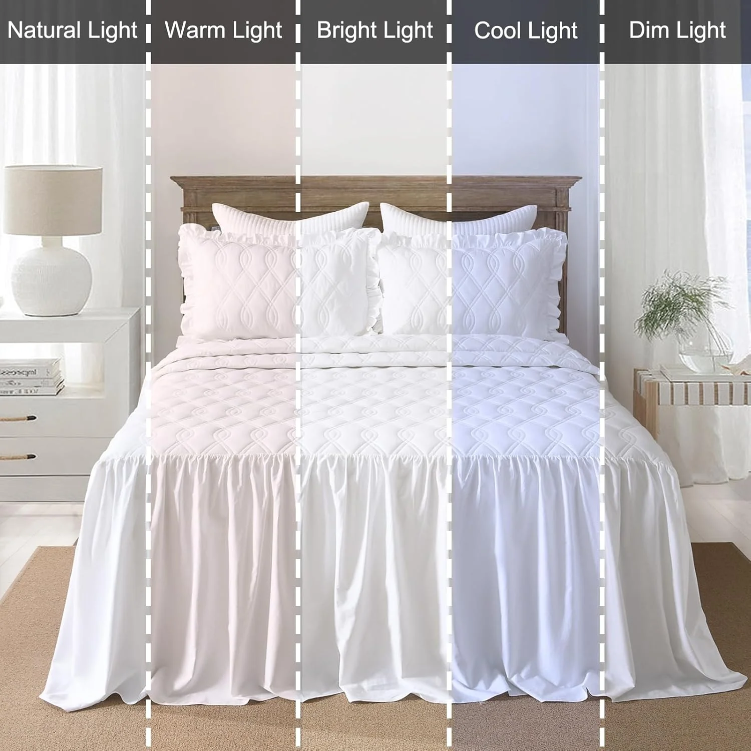 ست روتختی چین دار EWlinens - روتختی بزرگ پنبه ای 100% شیک و قدیمی، روتختی توری سفید مزرعه ای زیبا با چین، مناسب تمام فصول، 3 تکه