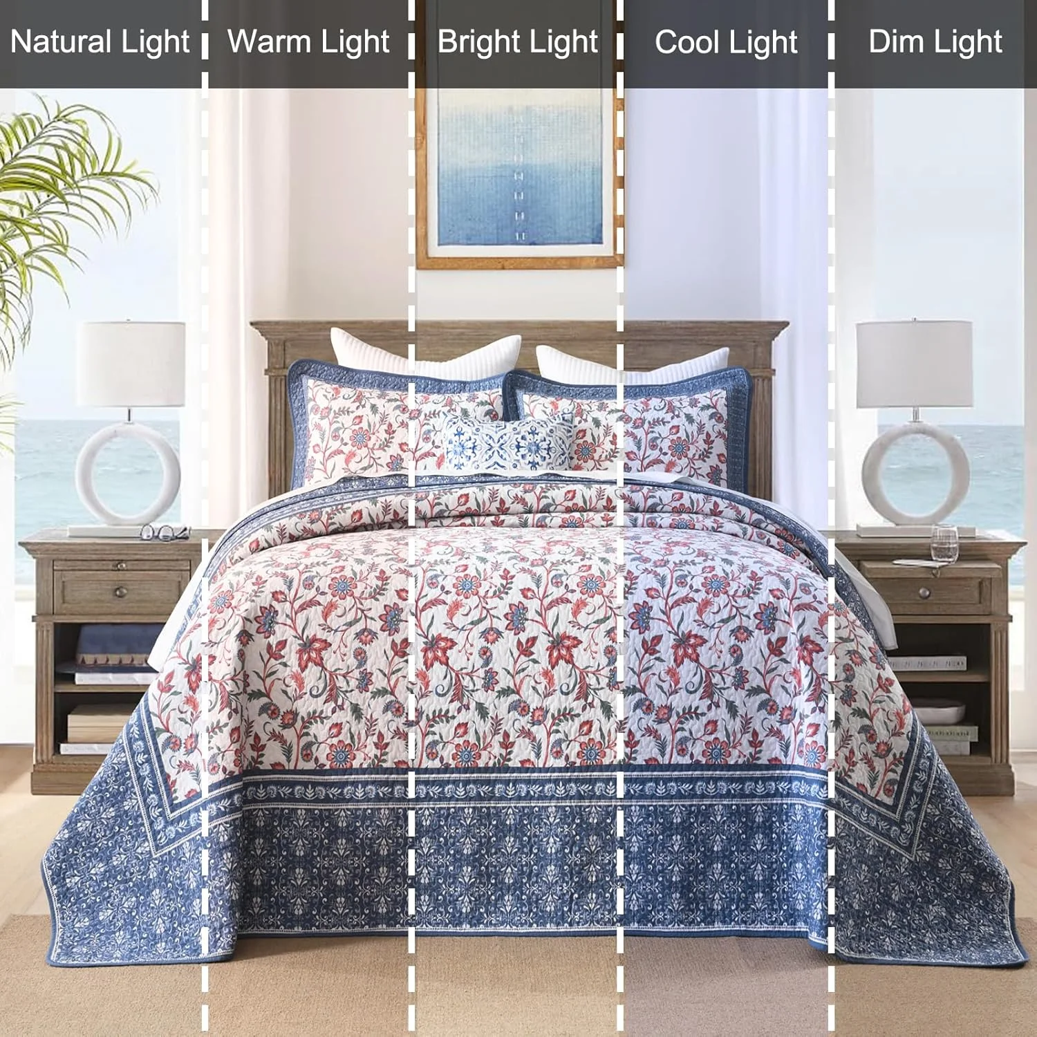 روتختی کینگ سایز بزرگ پنبه‌ای ۱۰۰% EWlinens طرح گلدار وینتیج، لحاف کینگ سایز خیلی بزرگ، ست روتختی طرح بته جقه دو رو، روتختی سه تکه مناسب تمام فصول، آبی/قرمز