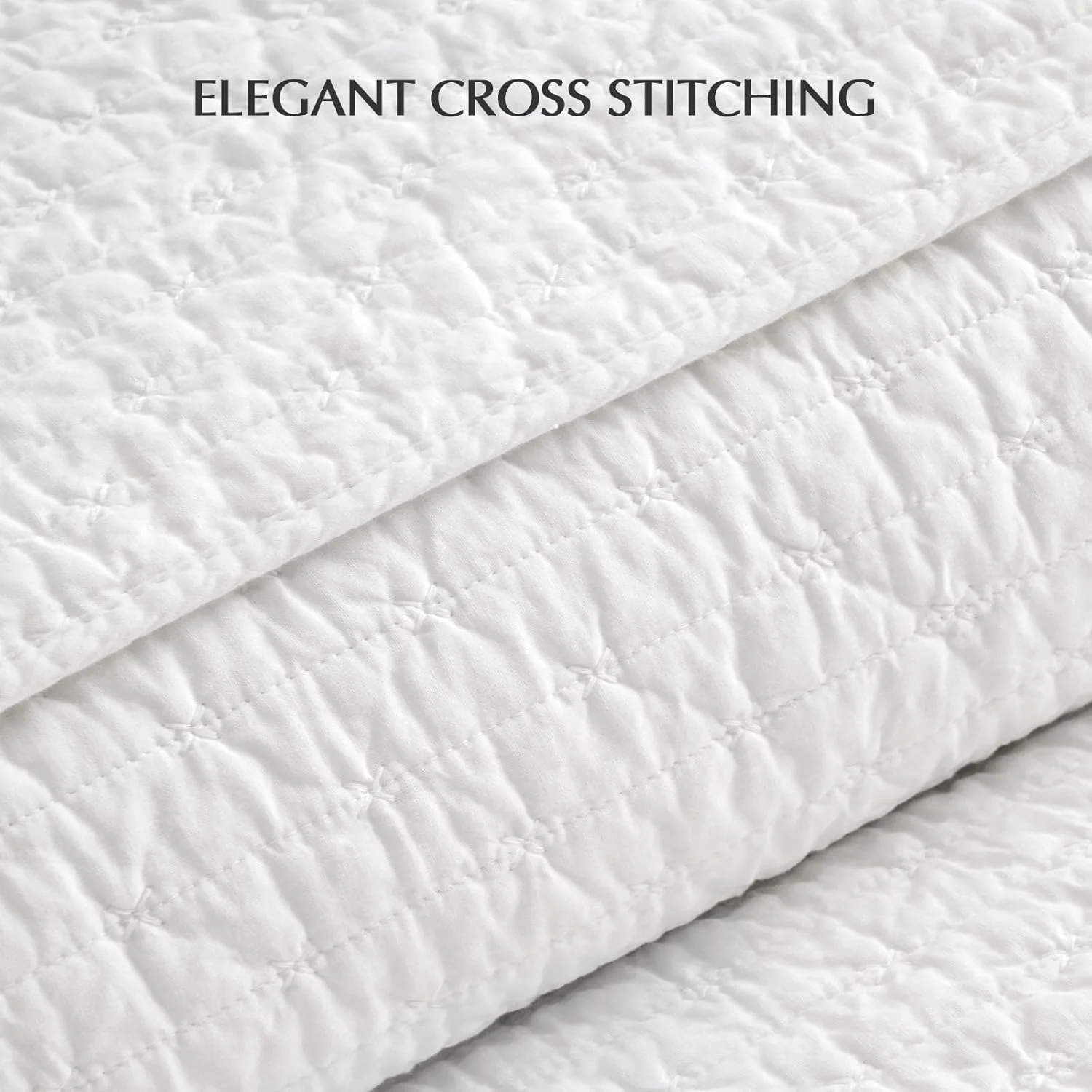 ست روتختی لحاف دوزی شده پنبه ای پیش شسته EVERGRACEHOME سایز کوئین، رو تختی سبک وزن 3 تکه بزرگ مناسب تمام فصول، به همراه 2 روبالشتی هماهنگ، سفید روشن، 233x243 سانتی متر