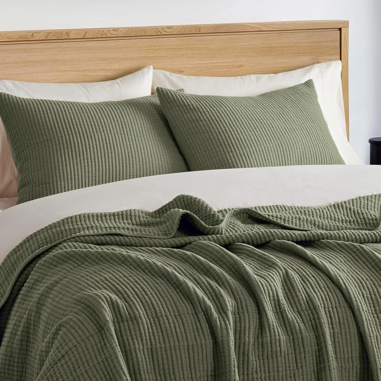 ست رو تختی پنبه ای EVERGRACEHOME سایز کینگ 3 تکه، لحاف روتختی ماتلاس سبک وزن و نرم، ست ملافه لحافی بزرگ و دنج با 2 روبالشی برای تمام فصول، سبز زیتونی