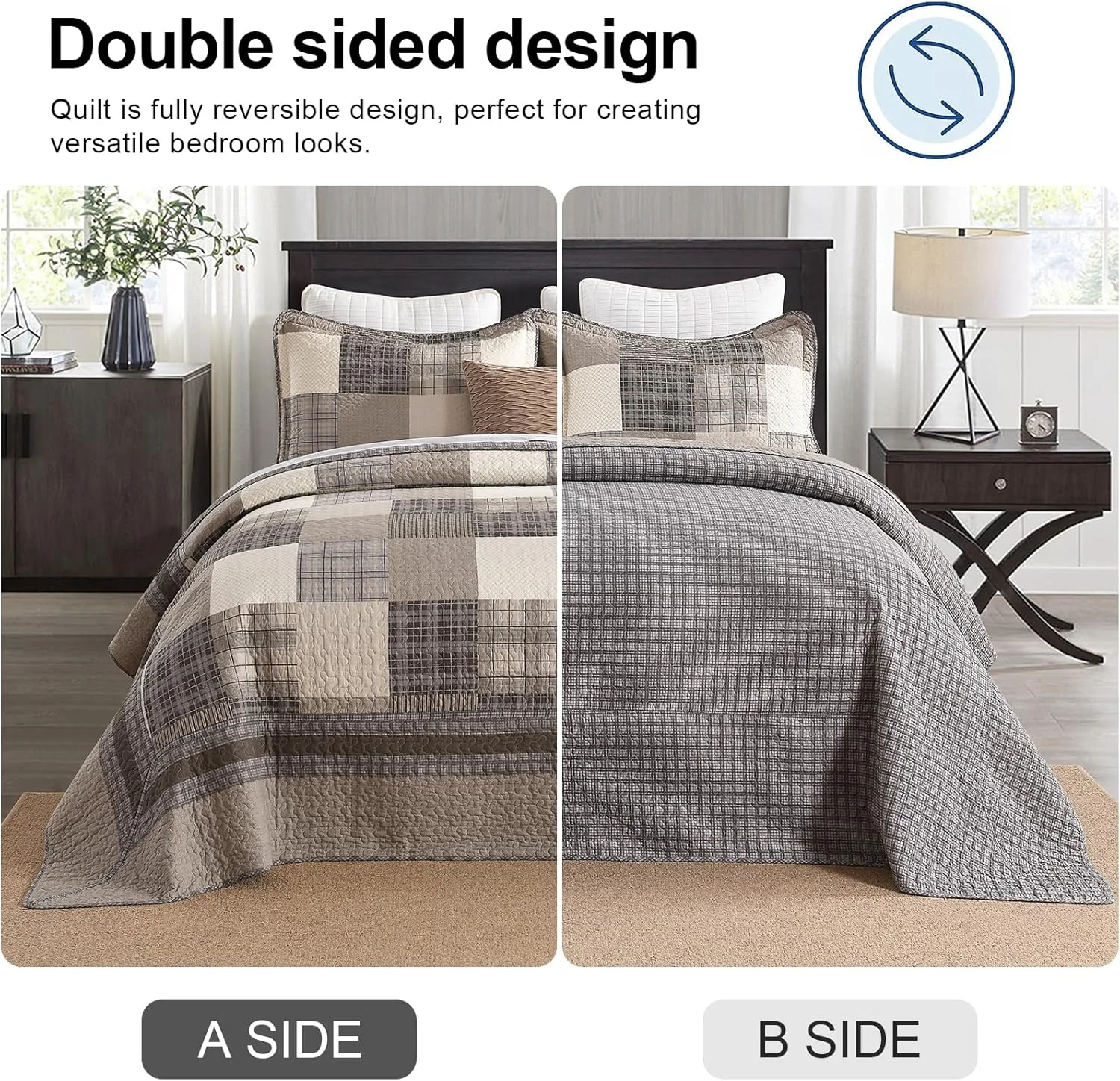 روتختی کالیفرنیا کینگ بزرگ EWlinens، طرح چهارخانه قهوه ای مزرعه، سایز بزرگ 304x325 سانتی متر، 100% پنبه