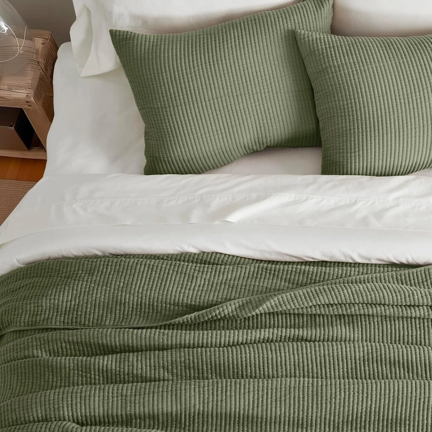ست رو تختی پنبه ای EVERGRACEHOME سایز کینگ 3 تکه، لحاف روتختی ماتلاس سبک وزن و نرم، ست ملافه لحافی بزرگ و دنج با 2 روبالشی برای تمام فصول، سبز زیتونی