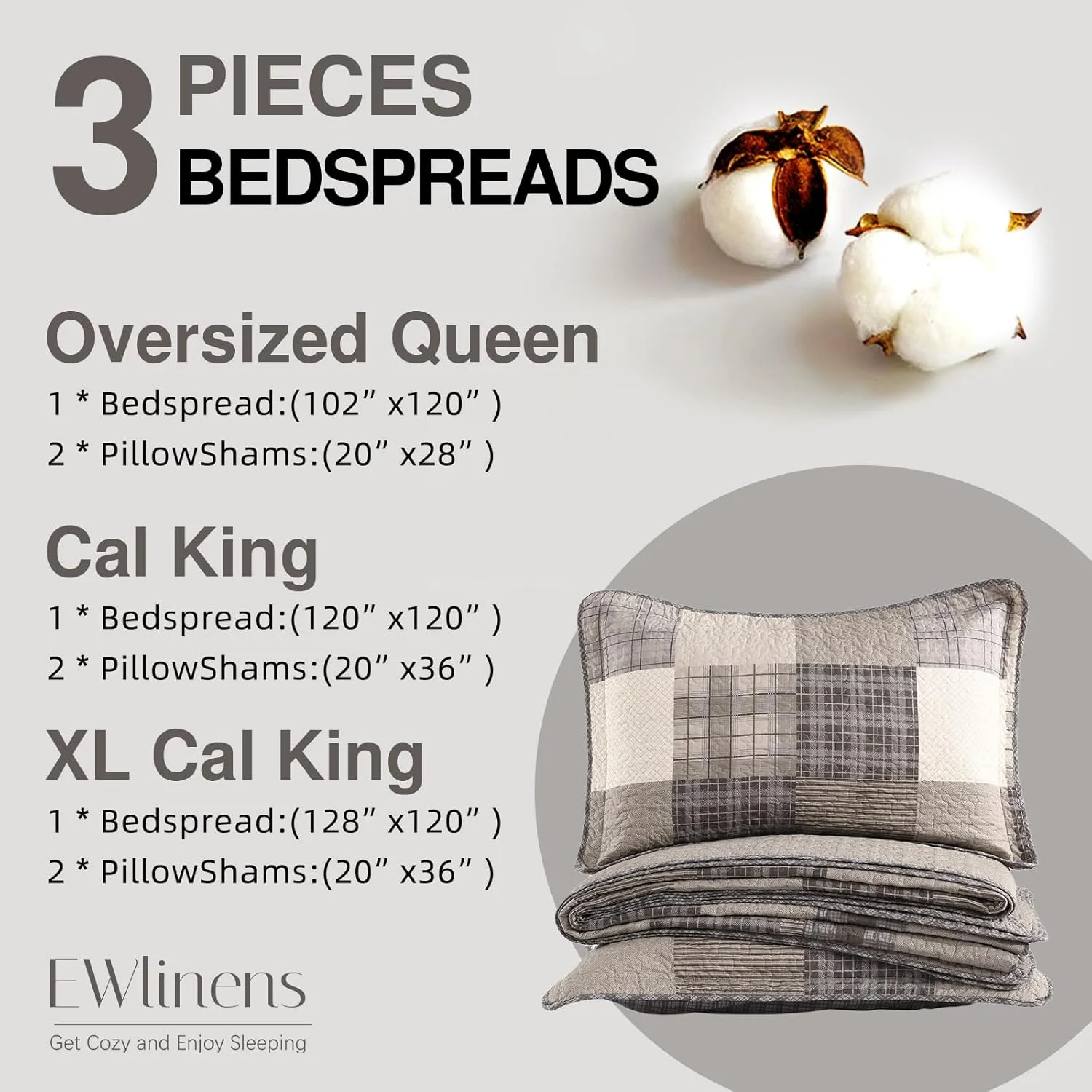 روتختی کالیفرنیا کینگ بزرگ EWlinens، طرح چهارخانه قهوه ای مزرعه، سایز بزرگ 304x325 سانتی متر، 100% پنبه