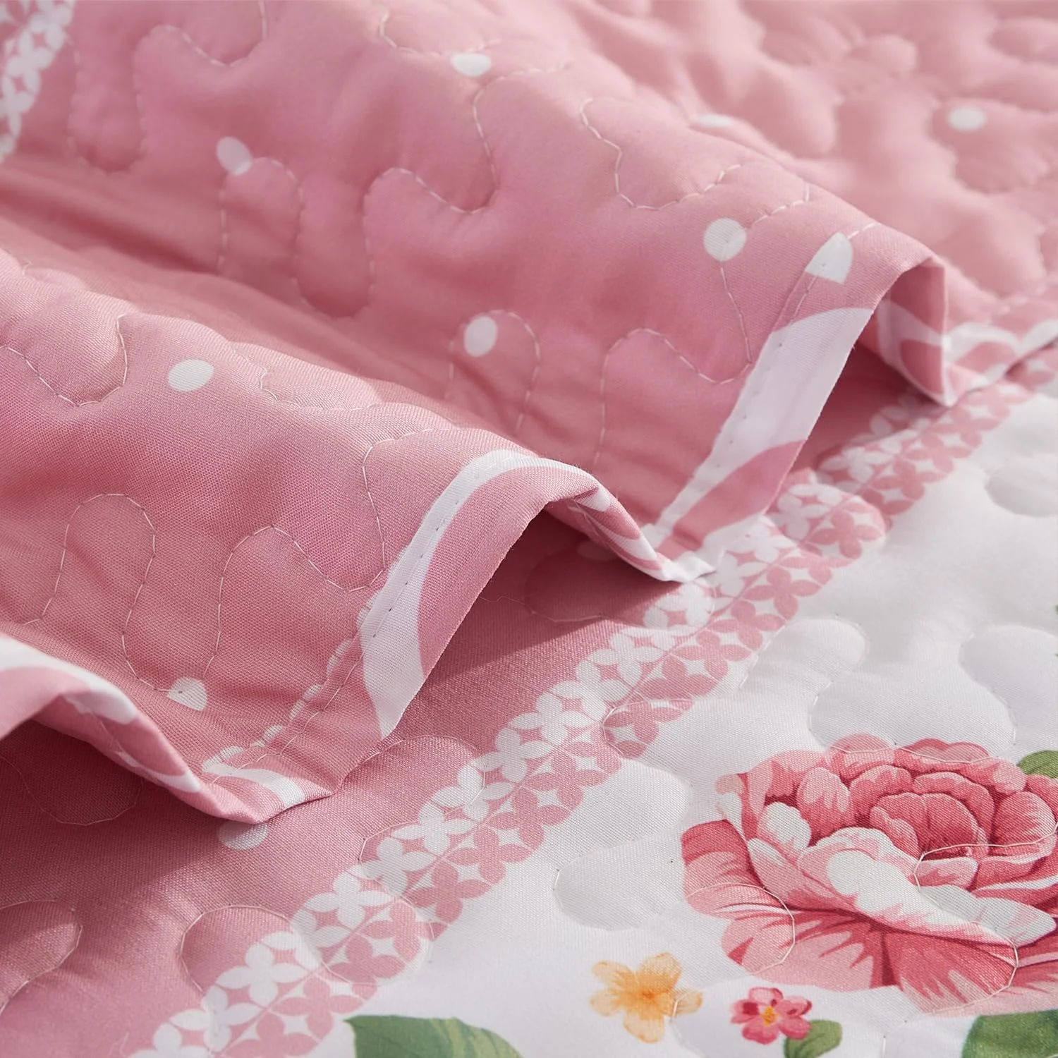 ست لحاف گلدار EVENHUG سایز کوئین 3 تکه، ست ملحفه صورتی، دو رو، همراه با 2 روبالشتی، روتختی سبک و نرم مناسب تمام فصول (270x244 سانتی متر، صورتی)