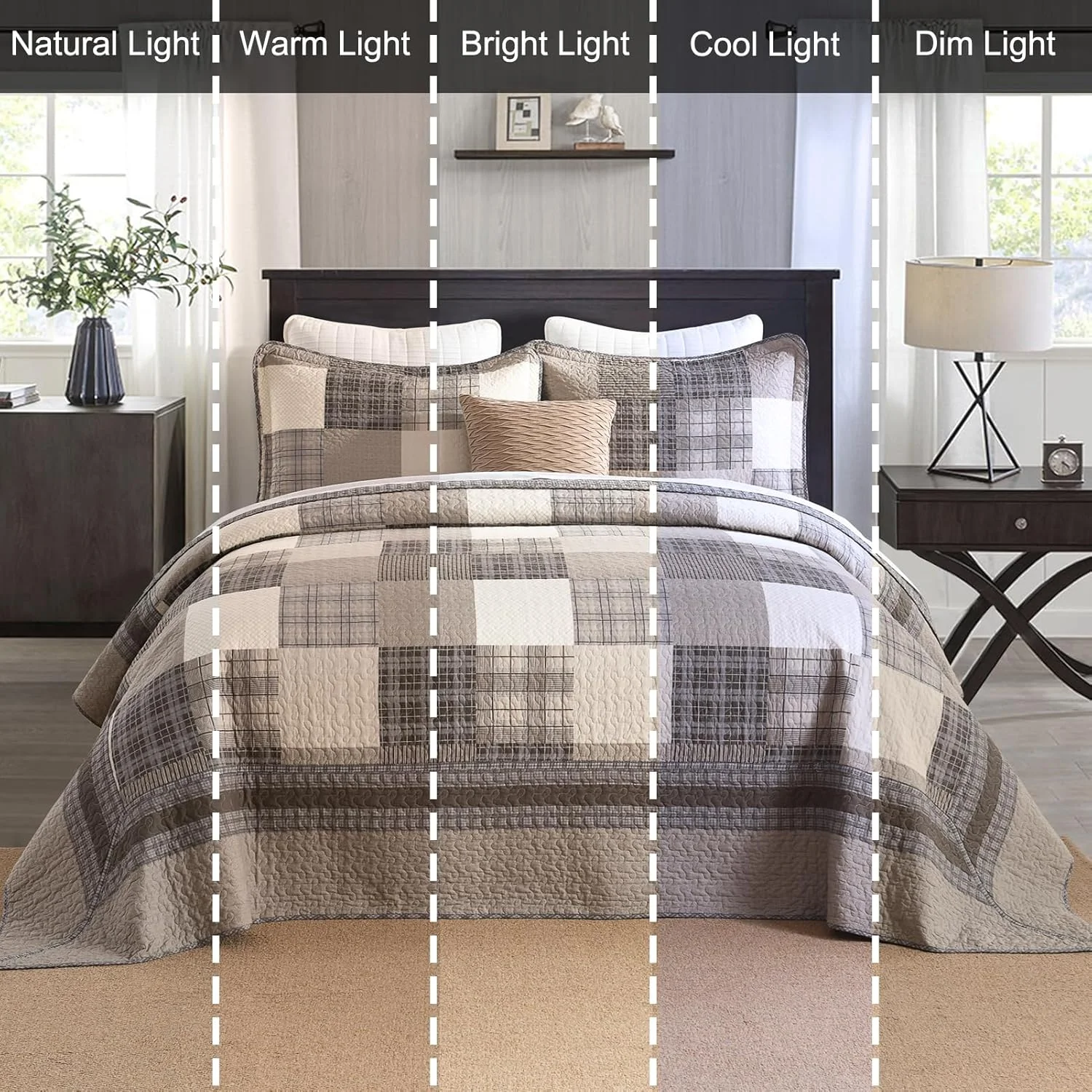 روتختی کالیفرنیا کینگ بزرگ EWlinens، طرح چهارخانه قهوه ای مزرعه، سایز بزرگ 304x325 سانتی متر، 100% پنبه