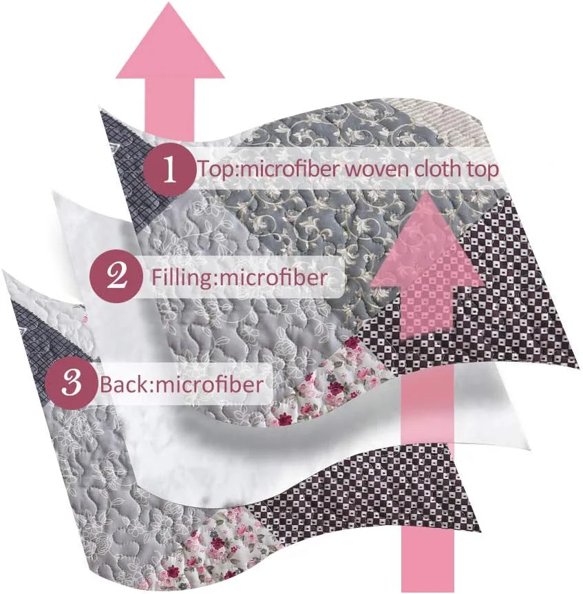 روتختی کینگ سایز طرح مزرعه ENJOHOS - ست روتختی کینگ لحاف خاکستری طرح تکه دوزی برگشت پذیر گلدار، ست روتختی میکروفایبر سبک وزن طرح گلدار چهارخانه خاکستری با 2 روبالشی