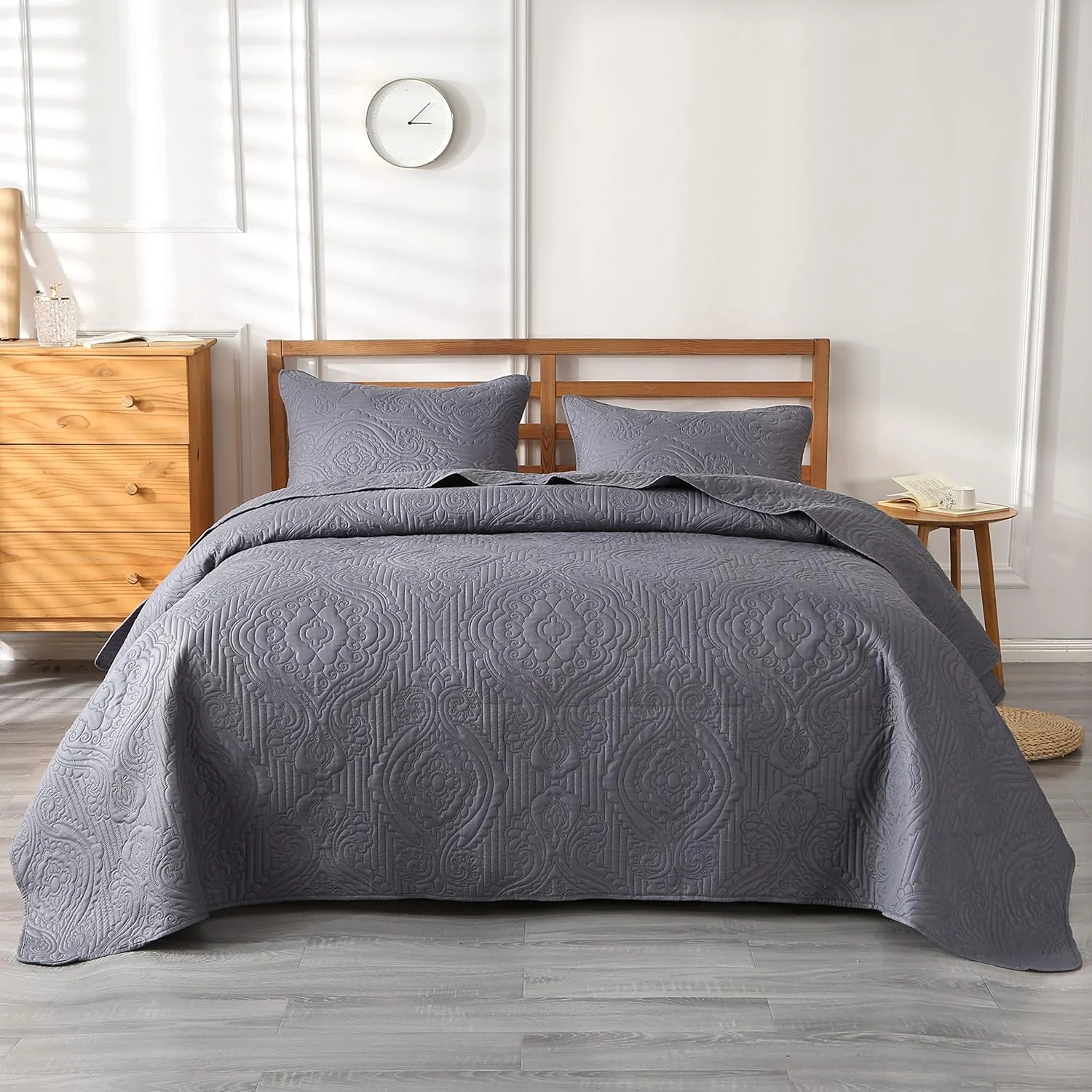 روتختی لحافی تابستانی ENJOHOS سایز کینگ، لحاف سبک خاکستری سایز کوئین 3 تکه، روتختی کینگ سایز میکروفایبر برجسته دو رو با روبالشتی برای تخت کینگ، پتوی لحافی نازک روکش تخت