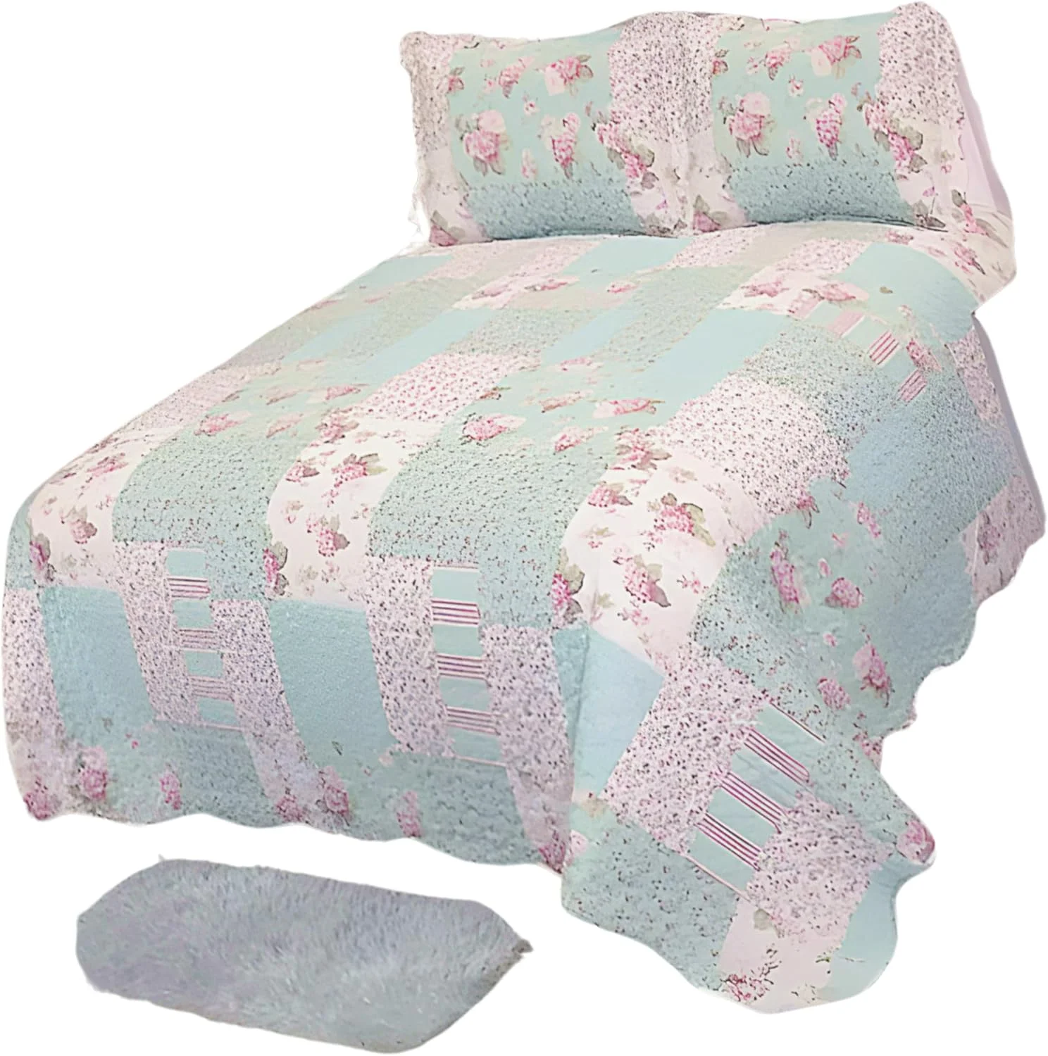 روتختی طرح گل رز انگلیسی، غنی از پنبه، پیش شسته شده، بدون آبرفت. مناسب به عنوان روتختی، رو تختی، لحاف تزئینی، روتختی سبک