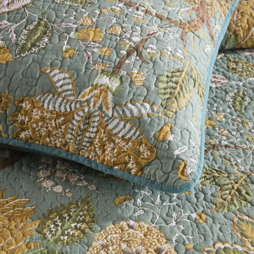 ست روتختی پنبه ای ENASAL، ست های لحاف روتختی دو رو، لحاف، روتختی فیروزه ای گلدار وینتیج به سبک مزرعه، سایز کینگ