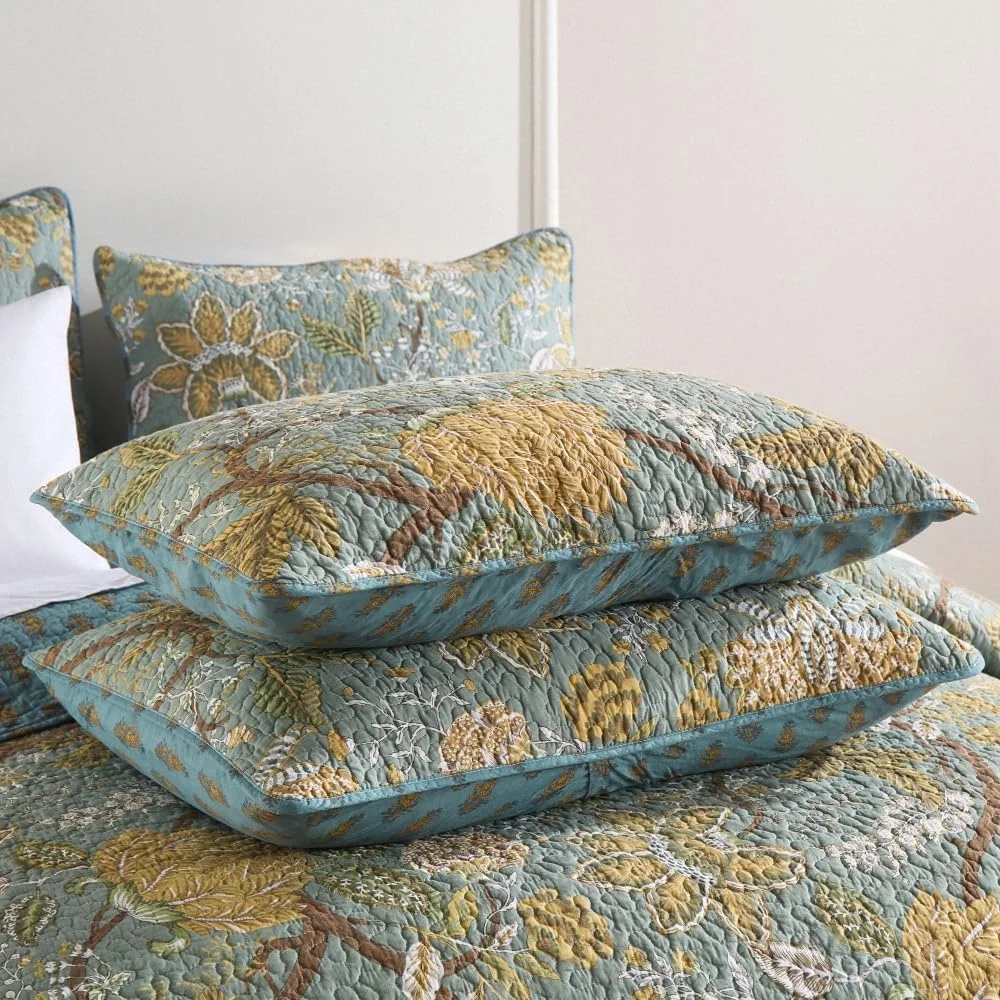 ست روتختی پنبه ای ENASAL، ست های لحاف روتختی دو رو، لحاف، روتختی فیروزه ای گلدار وینتیج به سبک مزرعه، سایز کینگ