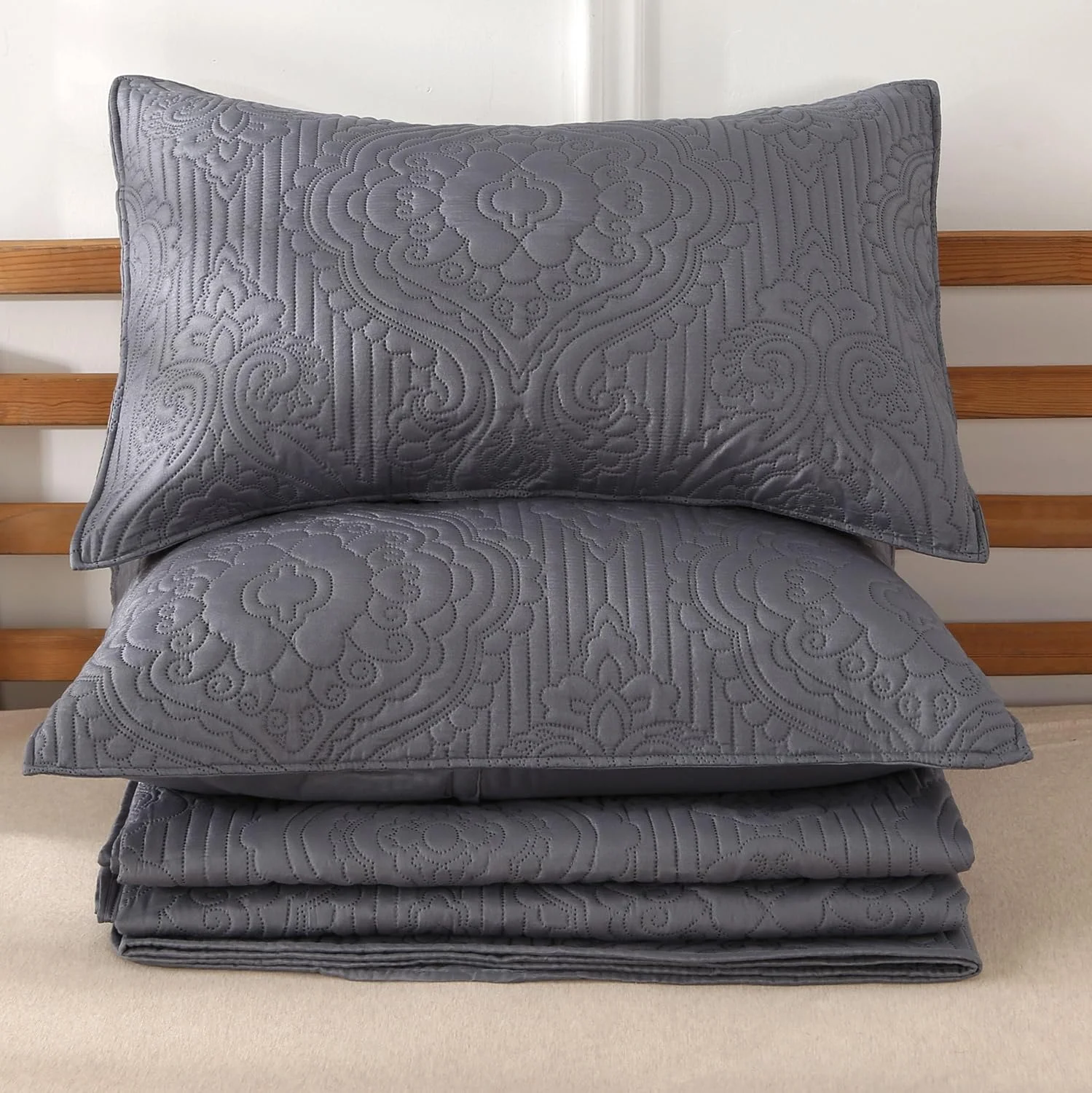 روتختی لحافی تابستانی ENJOHOS سایز کینگ، لحاف سبک خاکستری سایز کوئین 3 تکه، روتختی کینگ سایز میکروفایبر برجسته دو رو با روبالشتی برای تخت کینگ، پتوی لحافی نازک روکش تخت