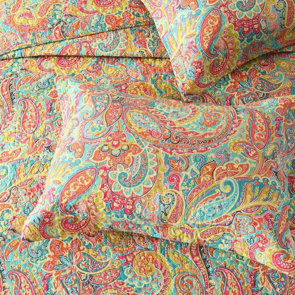 ست روتختی پنبه ای ENASAL، ست لحاف روتختی دو رو، لحاف طرح گلدار پیزلی (زیبا، سایز کوئین)