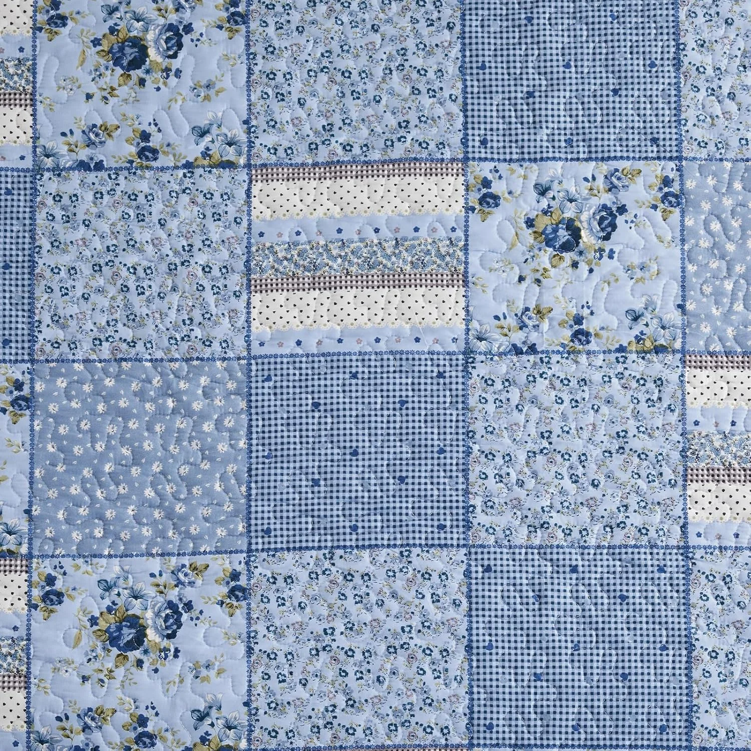 ست لحاف کالیفرنیا کینگ ENJOHOS سایز بزرگ 128x120، ست روتختی 3 تکه طرح چهارخانه آبی گلدار مناسب تمام فصول، ست روتختی تکه دوزی شده دو رو ست لحاف کالیفرنیا کینگ ENJOHOS سایز بزرگ 128x120، ست روتختی 3 تکه طرح چهارخانه آبی گلدار مناسب تمام فصول، ست روتختی تکه دوزی شده دو رو