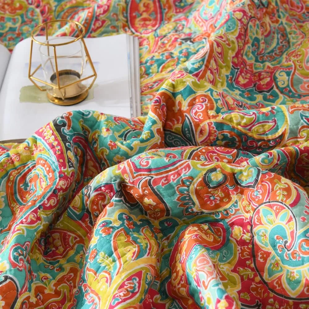 ست روتختی پنبه ای ENASAL، ست لحاف روتختی دو رو، لحاف طرح گلدار پیزلی (زیبا، سایز کوئین)