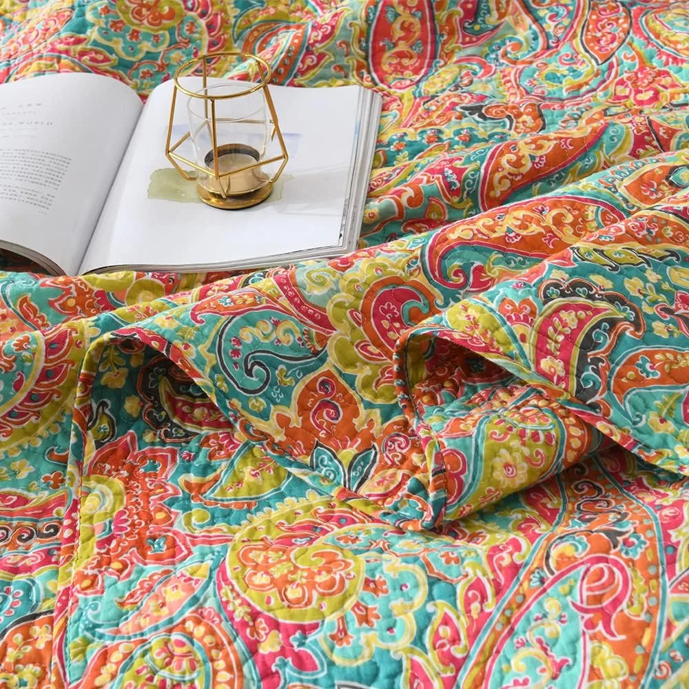 ست روتختی پنبه ای ENASAL، ست لحاف روتختی دو رو، لحاف طرح گلدار پیزلی (زیبا، سایز کوئین)