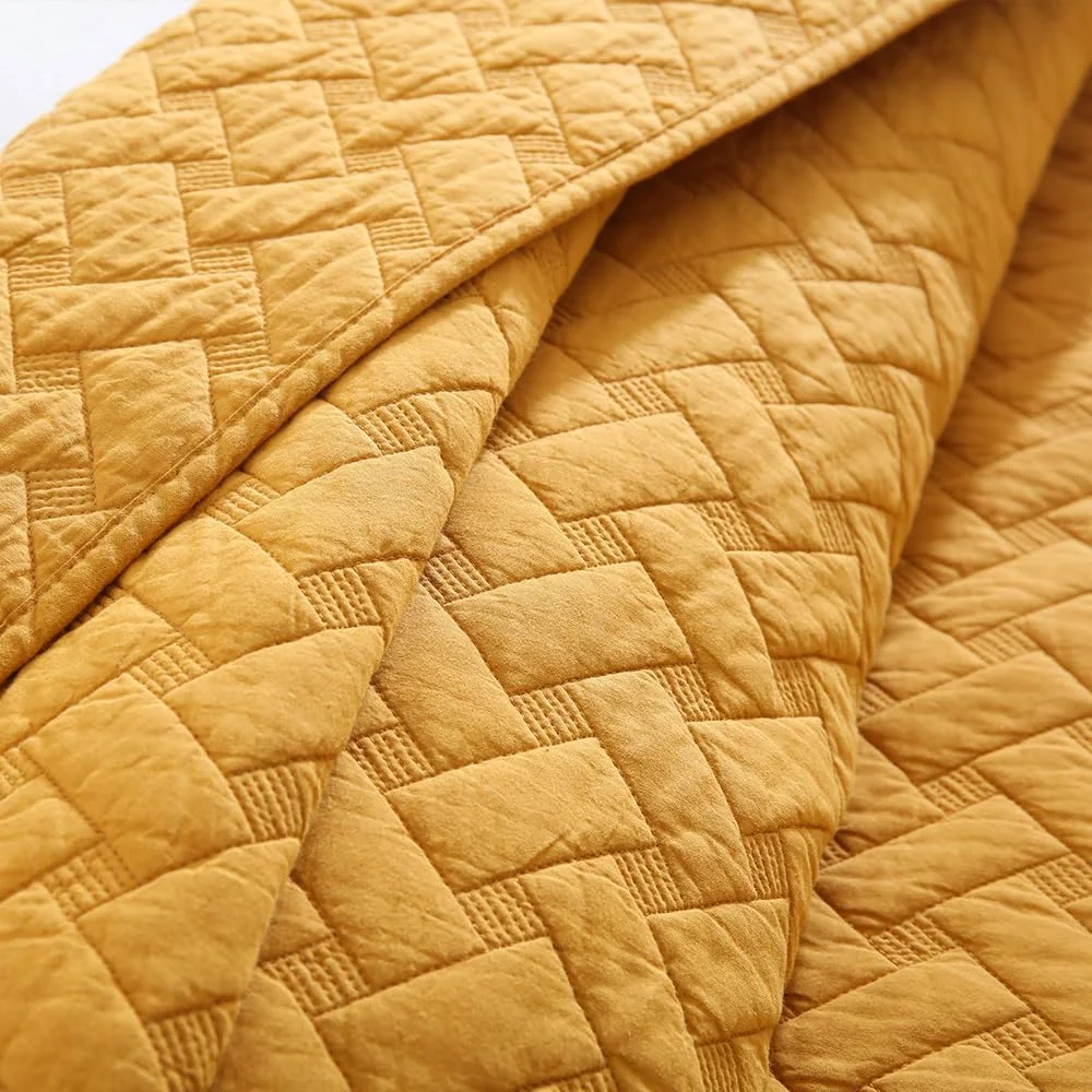 روتختی نخی ENASAL، روانداز تخت 220 در 240 سانتی متر به همراه 2 روبالشتی برای تخت دونفره، ست 3 تکه لحاف، لحاف نرم مناسب تمام فصل ها، طرح بافتنی، زرد، 230 در 250 سانتی متر