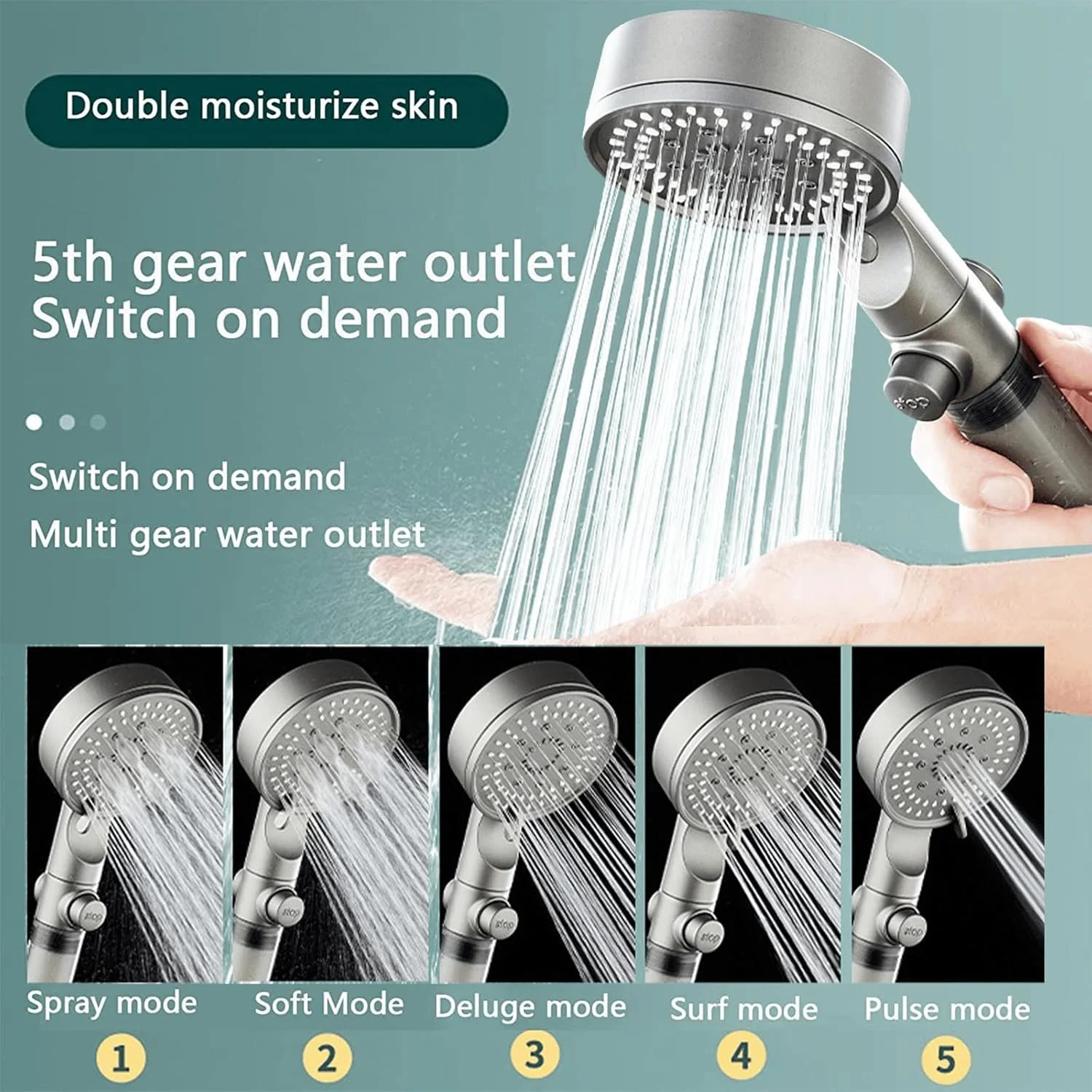 سردوش فیلتردار ikeoat با سر دوشی دستی، فشار قوی، 5 حالت اسپری - نازل های ضد گرفتگی، حذف کلر - کاهش خشکی و خارش پوست، نصب آسان