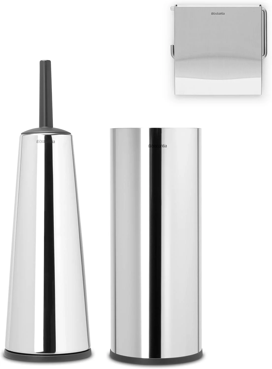 ست لوازم جانبی سرویس بهداشتی 3 تکه برابانتیا، برس و جا برسی توالت، جا دستمال کاغذی توالت و پخش کننده دستمال کاغذی توالت (نصب روی دیوار با دریل/بدون دریل)، استیل براق