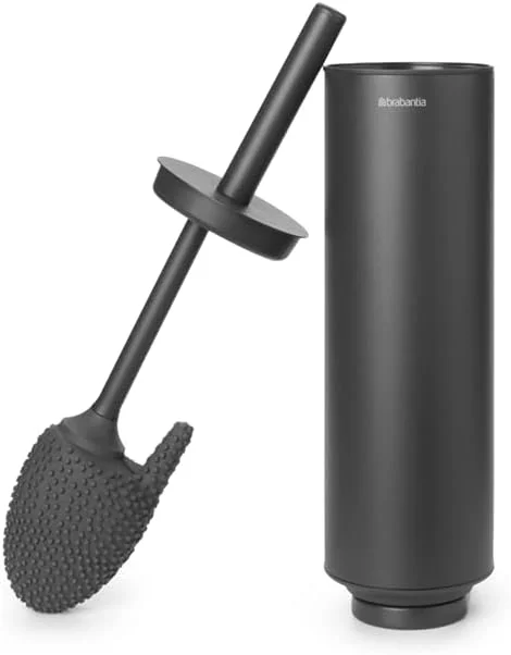 برابانتیا - برس توالت و جا برسی Mindset - برس سیلیکونی بهداشتی - تمیز کننده زیر لبه - دسته فولادی محافظ - مقاوم در برابر خوردگی - لوازم جانبی حمام - خاکستری بی نهایت - 42 x 11 x 9.6 سانتی متر