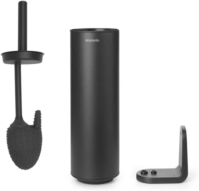 برابانتیا - برس توالت و جا برسی Mindset - برس سیلیکونی بهداشتی - تمیز کننده زیر لبه - دسته فولادی محافظ - مقاوم در برابر خوردگی - لوازم جانبی حمام - خاکستری بی نهایت - 42 x 11 x 9.6 سانتی متر