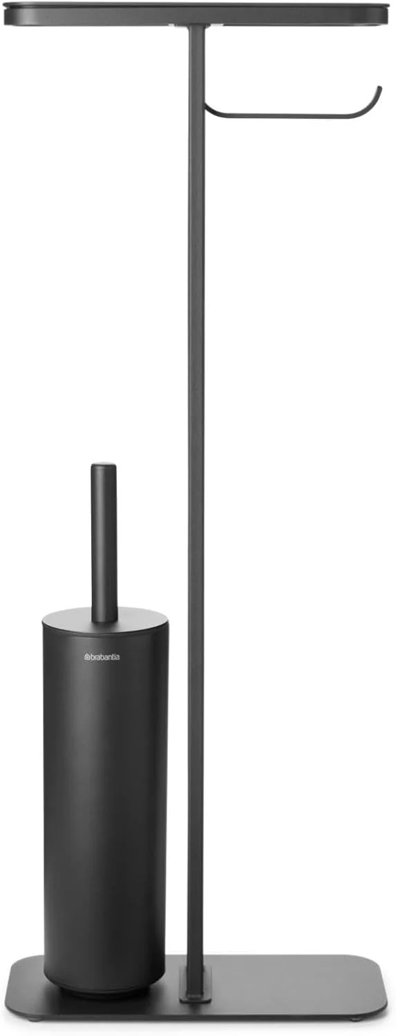 برابانتیا - پیشخدمت توالت Mindset - قفسه حمام، نگهدارنده رول توالت و برس توالت بهداشتی - فولاد مقاوم در برابر خوردگی - پایه ثابت و ضد لغزش - خاکستری بی نهایت - 75.5 x 12.5 x 29 سانتی متر