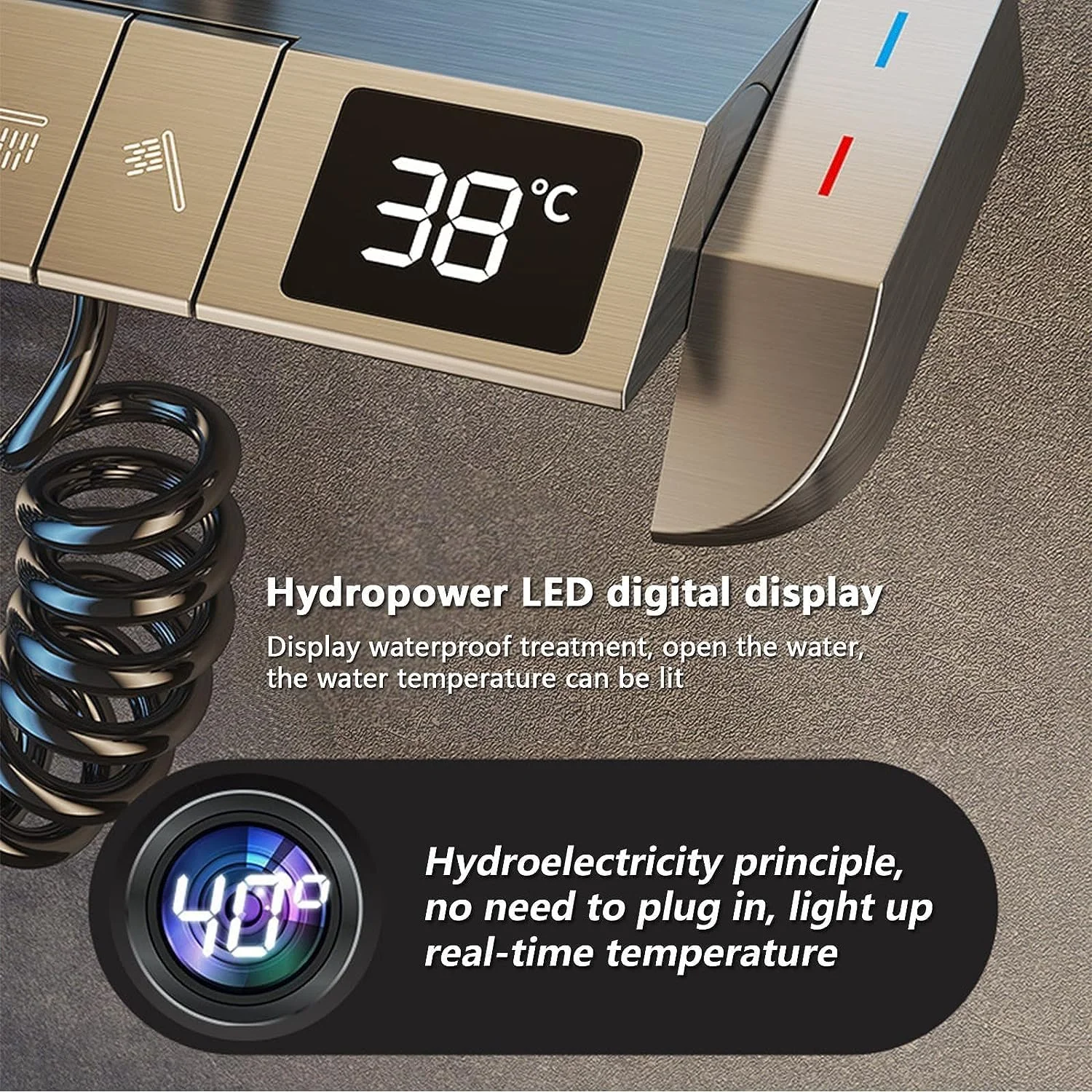 ست شیر دوش ترموستاتیک PACUM، سیستم دوش کلید پیانویی با نمایشگر دیجیتال دستی، دارای 3 سرعت و شیر آبشار برنجی