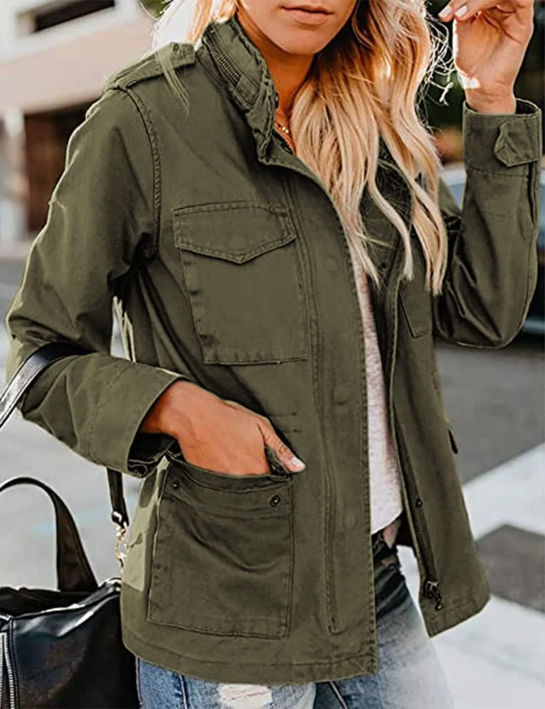 کت زنانه آیسونگ یوان مدل نظامی سافاری، ژاکت آنوراک زیپدار با دکمههای فشاری و بند کشی، کت پارکا با جیب کت زنانه آیسونگ یوان مدل نظامی سافاری، ژاکت آنوراک زیپدار با دکمههای فشاری و بند کشی، کت پارکا با جیب