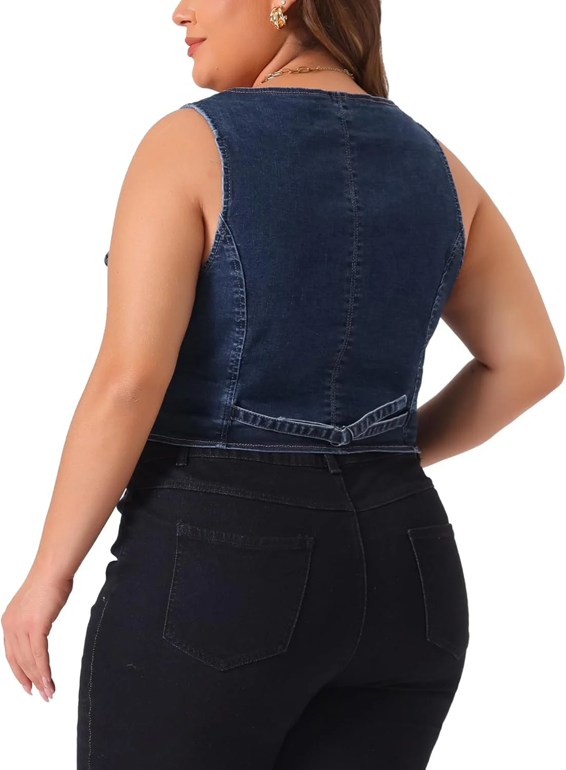 وست جین زنانه سایز بزرگ Agnes Orinda، بدون آستین، یقه هفت، دکمه دار، جلیقه کژوال وست جین زنانه سایز بزرگ Agnes Orinda، بدون آستین، یقه هفت، دکمه دار، جلیقه کژوال