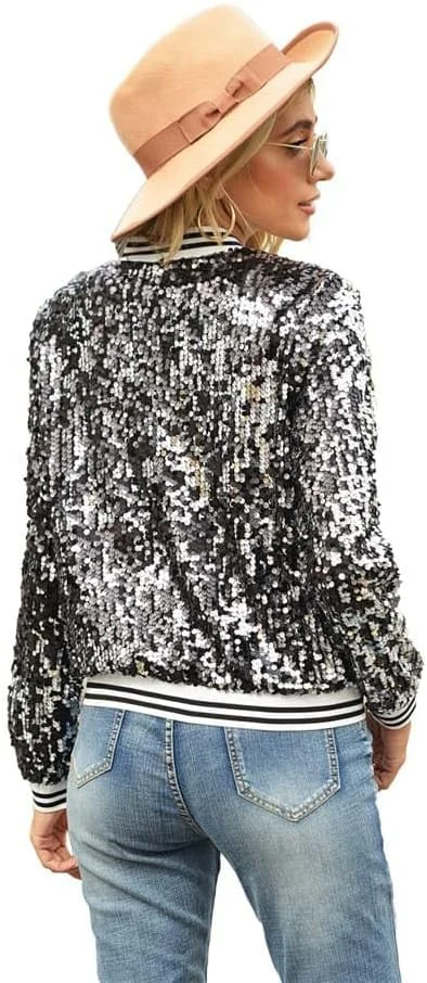 ژاکت پولکی زنانه AGCOAH، ژاکت بمب افکن پولکی، بلوز درخشان مناسب مهمانی و فستیوال ژاکت پولکی زنانه AGCOAH، ژاکت بمب افکن پولکی، بلوز درخشان مناسب مهمانی و فستیوال