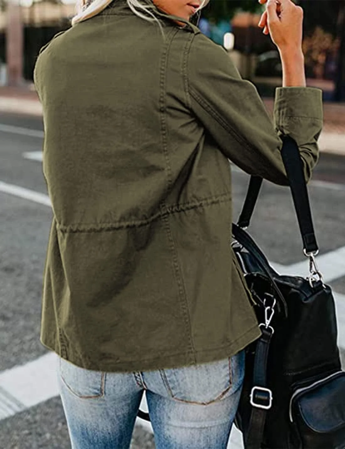 کت زنانه آیسونگ یوان مدل نظامی سافاری، ژاکت آنوراک زیپدار با دکمههای فشاری و بند کشی، کت پارکا با جیب کت زنانه آیسونگ یوان مدل نظامی سافاری، ژاکت آنوراک زیپدار با دکمههای فشاری و بند کشی، کت پارکا با جیب