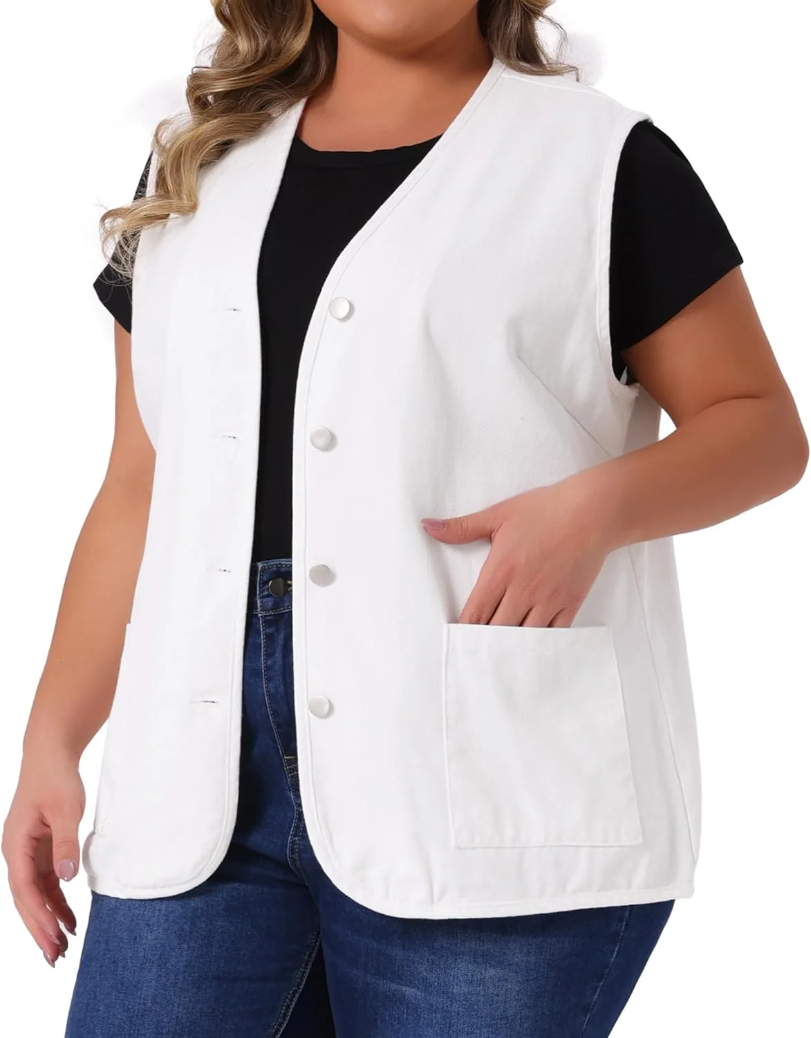 جلیقه جین سایز بزرگ Agnes Orinda زنانه، یقه هفت، دکمه دار، جلیقه جین بدون آستین جلیقه جین سایز بزرگ Agnes Orinda زنانه، یقه هفت، دکمه دار، جلیقه جین بدون آستین