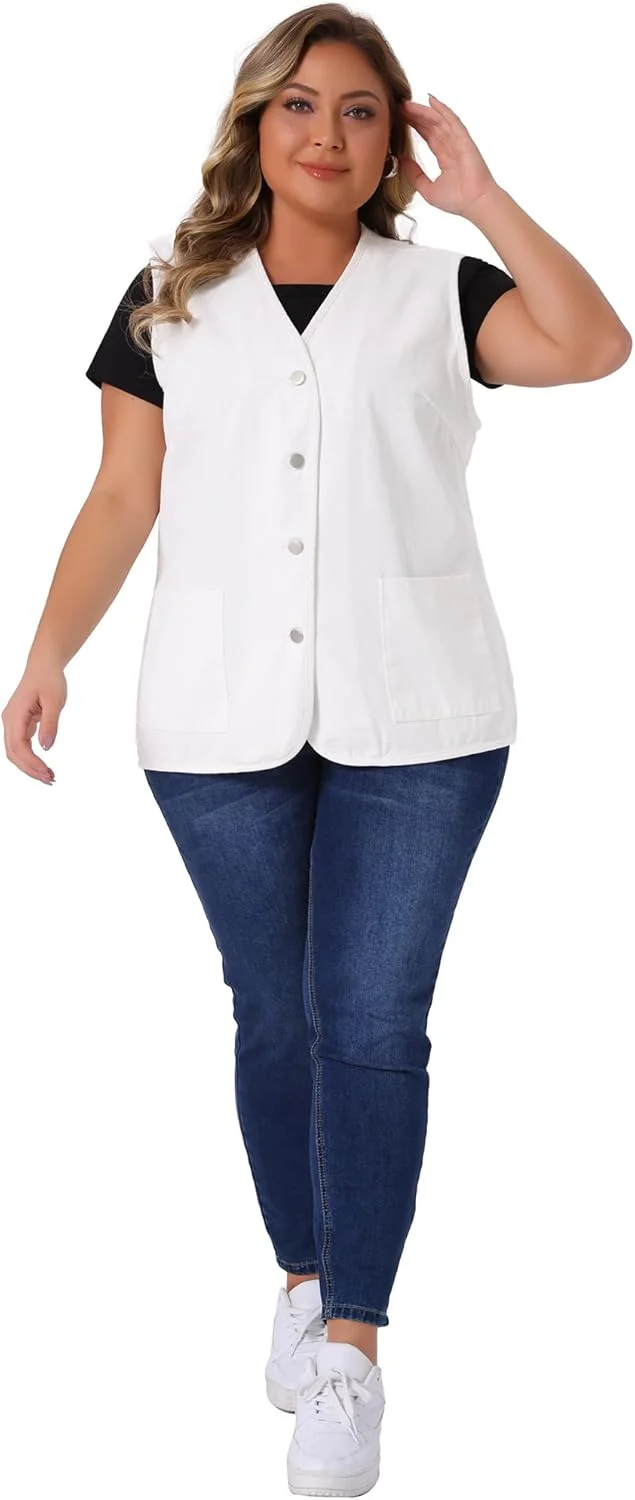 جلیقه جین سایز بزرگ Agnes Orinda زنانه، یقه هفت، دکمه دار، جلیقه جین بدون آستین جلیقه جین سایز بزرگ Agnes Orinda زنانه، یقه هفت، دکمه دار، جلیقه جین بدون آستین