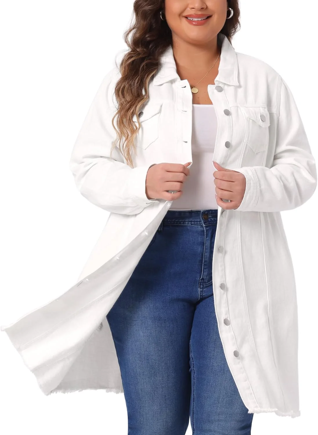 کت جین زنانه سایز بزرگ Agnes Orinda، غیر رسمی، بلند، دکمه دار، جیب دار