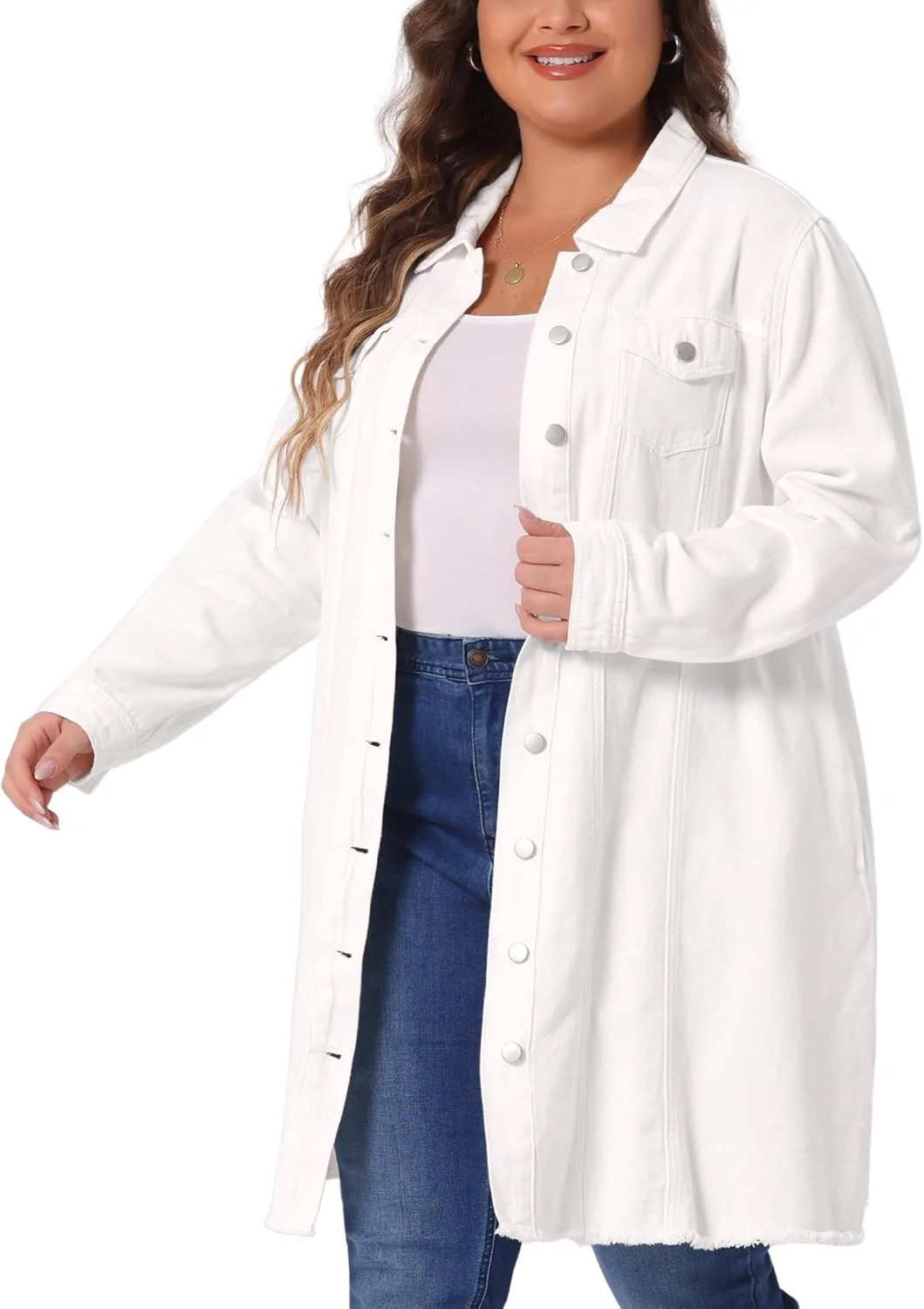 کت جین زنانه سایز بزرگ Agnes Orinda، غیر رسمی، بلند، دکمه دار، جیب دار کت جین زنانه سایز بزرگ Agnes Orinda، غیر رسمی، بلند، دکمه دار، جیب دار