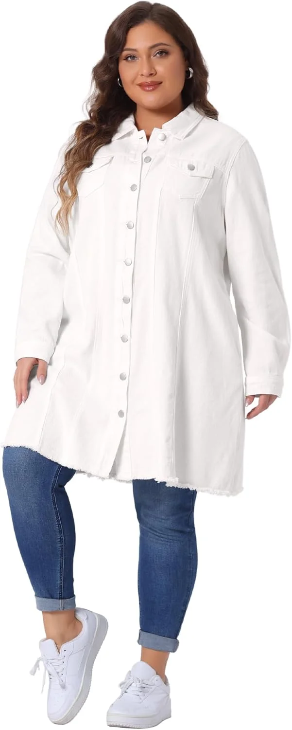 کت جین زنانه سایز بزرگ Agnes Orinda، غیر رسمی، بلند، دکمه دار، جیب دار کت جین زنانه سایز بزرگ Agnes Orinda، غیر رسمی، بلند، دکمه دار، جیب دار