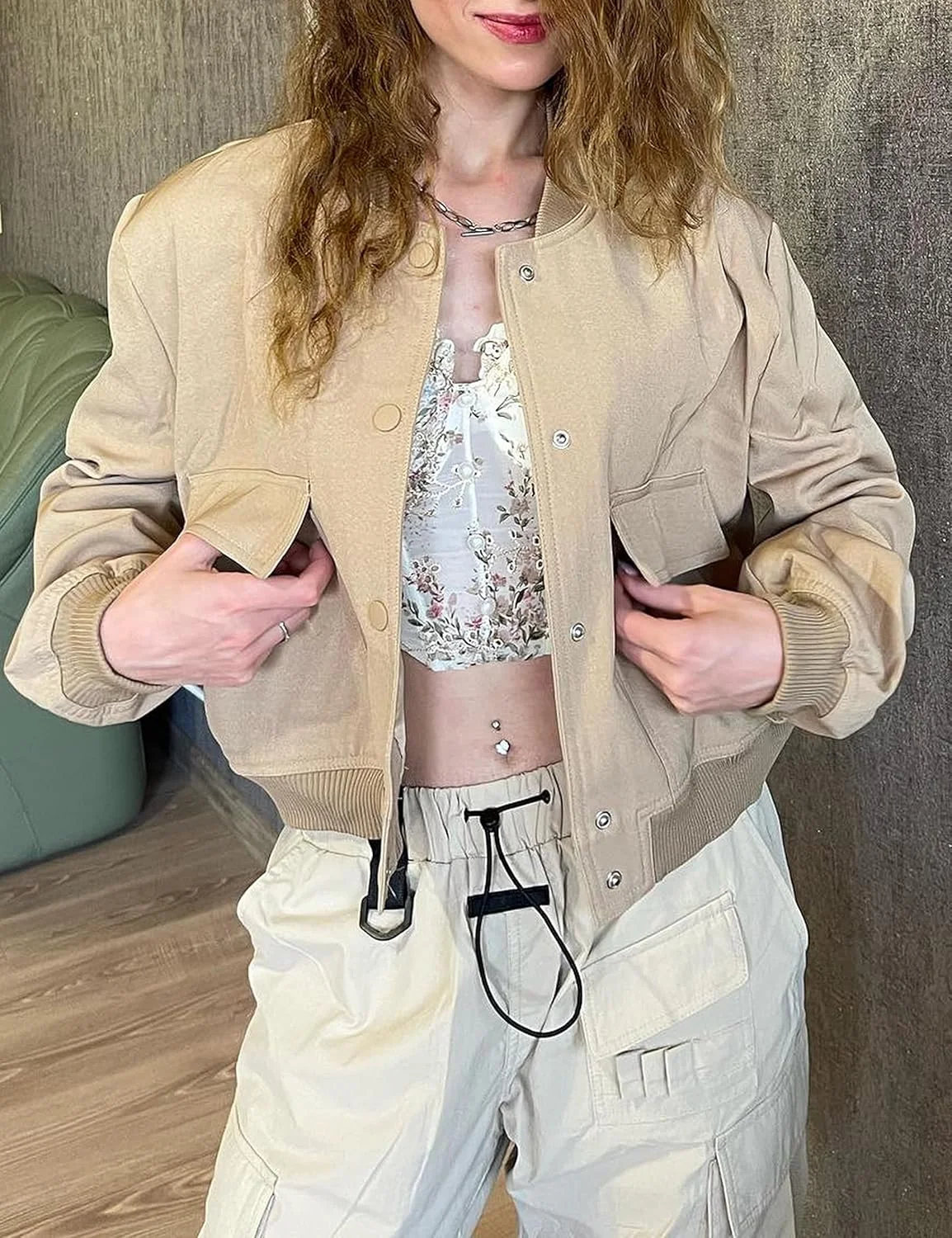 کت بمبر کوتاه زنانه Aedceal، دکمه دار، یقه ایستاده، کت های ورزشی، لباس بیرونی با جیب کت بمبر کوتاه زنانه Aedceal، دکمه دار، یقه ایستاده، کت های ورزشی، لباس بیرونی با جیب