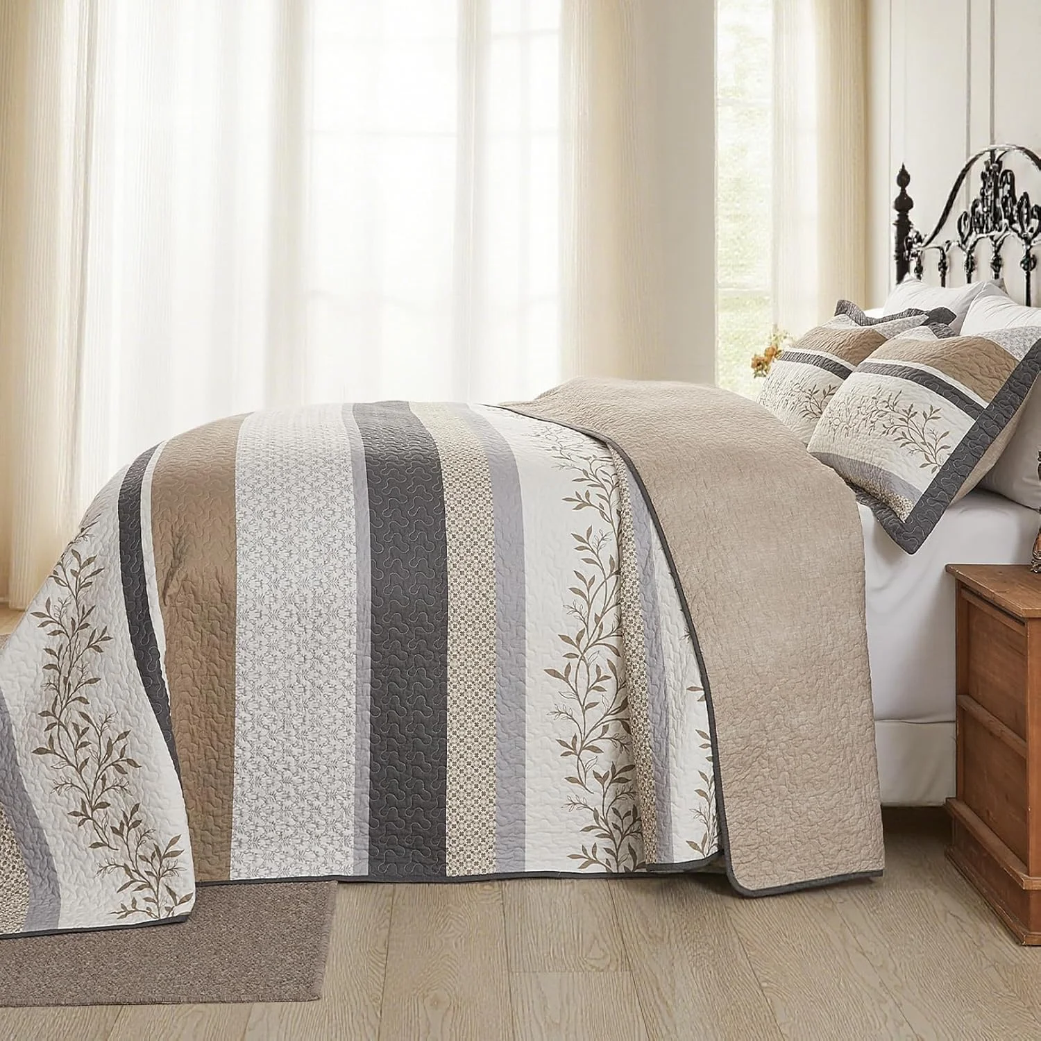 روتختی کینگ سایز بزرگ FineStichery ابعاد 305x305 سانتی متر، لحاف بسیار بزرگ 100% پنبه، طرح گیاهی مزرعه، ست روتختی دو رو و سبک وزن به همراه 2 روبالشی، خاکی/بژ روتختی کینگ سایز بزرگ FineStichery ابعاد 305x305 سانتی متر، لحاف بسیار بزرگ 100% پنبه، طرح گیاهی مزرعه، ست روتختی دو رو و سبک وزن به همراه 2 روبالشی، خاکی/بژ