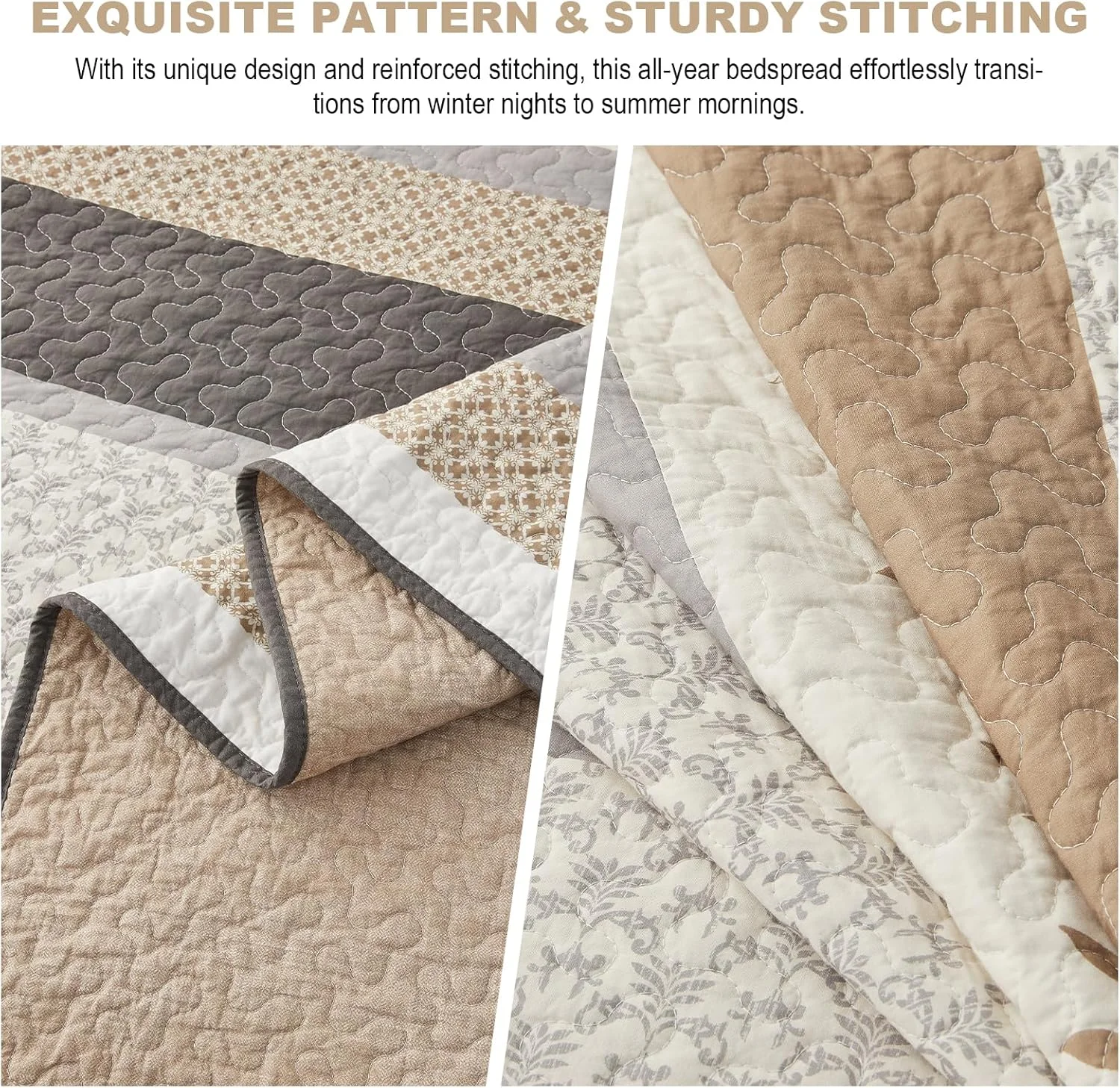 روتختی کینگ سایز بزرگ FineStichery ابعاد 305x305 سانتی متر، لحاف بسیار بزرگ 100% پنبه، طرح گیاهی مزرعه، ست روتختی دو رو و سبک وزن به همراه 2 روبالشی، خاکی/بژ روتختی کینگ سایز بزرگ FineStichery ابعاد 305x305 سانتی متر، لحاف بسیار بزرگ 100% پنبه، طرح گیاهی مزرعه، ست روتختی دو رو و سبک وزن به همراه 2 روبالشی، خاکی/بژ