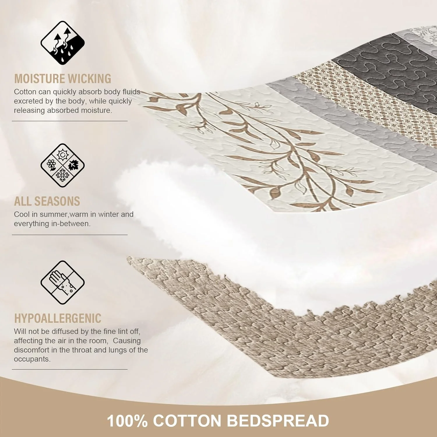 روتختی کینگ سایز بزرگ FineStichery ابعاد 305x305 سانتی متر، لحاف بسیار بزرگ 100% پنبه، طرح گیاهی مزرعه، ست روتختی دو رو و سبک وزن به همراه 2 روبالشی، خاکی/بژ روتختی کینگ سایز بزرگ FineStichery ابعاد 305x305 سانتی متر، لحاف بسیار بزرگ 100% پنبه، طرح گیاهی مزرعه، ست روتختی دو رو و سبک وزن به همراه 2 روبالشی، خاکی/بژ