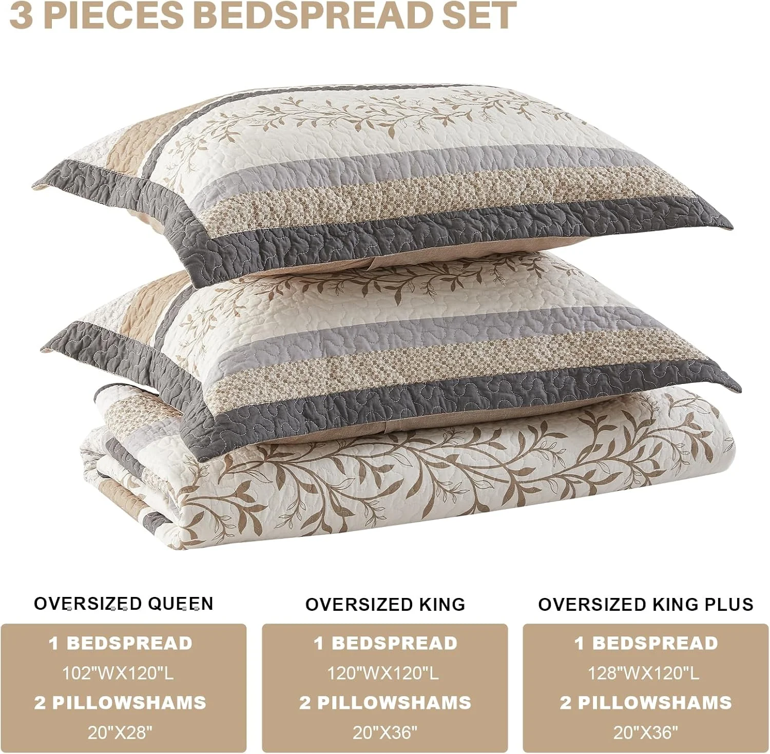 روتختی کینگ سایز بزرگ FineStichery ابعاد 305x305 سانتی متر، لحاف بسیار بزرگ 100% پنبه، طرح گیاهی مزرعه، ست روتختی دو رو و سبک وزن به همراه 2 روبالشی، خاکی/بژ روتختی کینگ سایز بزرگ FineStichery ابعاد 305x305 سانتی متر، لحاف بسیار بزرگ 100% پنبه، طرح گیاهی مزرعه، ست روتختی دو رو و سبک وزن به همراه 2 روبالشی، خاکی/بژ