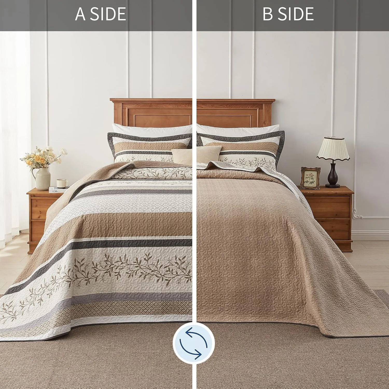 روتختی کینگ سایز بزرگ FineStichery ابعاد 305x305 سانتی متر، لحاف بسیار بزرگ 100% پنبه، طرح گیاهی مزرعه، ست روتختی دو رو و سبک وزن به همراه 2 روبالشی، خاکی/بژ روتختی کینگ سایز بزرگ FineStichery ابعاد 305x305 سانتی متر، لحاف بسیار بزرگ 100% پنبه، طرح گیاهی مزرعه، ست روتختی دو رو و سبک وزن به همراه 2 روبالشی، خاکی/بژ