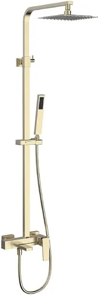 NOURK Brass Square Shower Column Set Including Shower Mixer with 30x30 cm Slim Shower Head, Shower Hand, PVC Flexible Hose 150cm, Floor Tub Filler and High Hand Flow Bathroom Faucet. (Brushed Gold) NOURK Brass Square Shower Column Set Including Shower Mixer with 30x30 cm Slim Shower Head, Shower Hand, PVC Flexible Hose 150cm, Floor Tub Filler and High Hand Flow Bathroom Faucet. (Brushed Gold)
