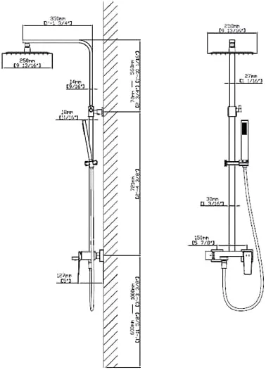 NOURK Brass Square Shower Column Set Including Shower Mixer with 30x30 cm Slim Shower Head, Shower Hand, PVC Flexible Hose 150cm, Floor Tub Filler and High Hand Flow Bathroom Faucet. (Brushed Gold) NOURK Brass Square Shower Column Set Including Shower Mixer with 30x30 cm Slim Shower Head, Shower Hand, PVC Flexible Hose 150cm, Floor Tub Filler and High Hand Flow Bathroom Faucet. (Brushed Gold)
