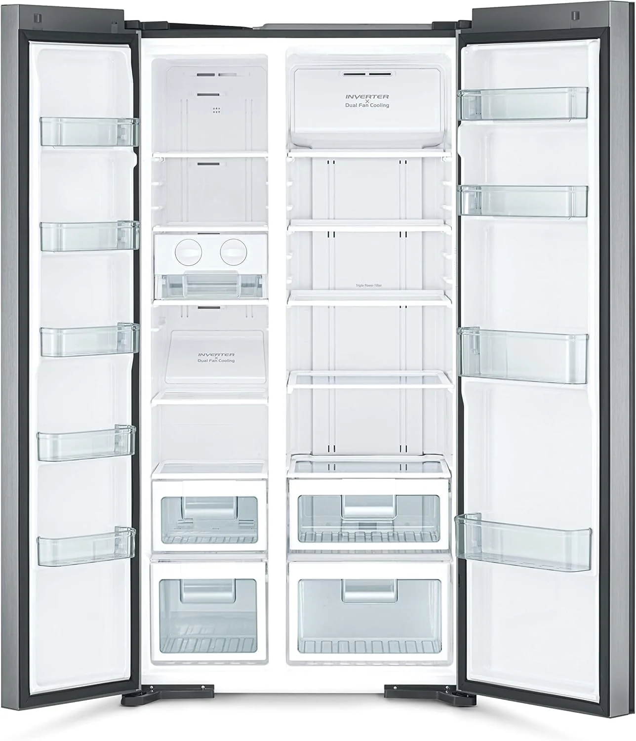 یخچال ساید بای ساید دو درب هیتاچی 700 لیتری بدون برفک مدل RS700PUK04GBK، 10 سال گارانتی کمپرسور اینورتر، سیستم خنک کننده دوگانه، پنل کنترل LED، یخ ساز چرخشی، آلارم درب، شیشه مشکی یخچال ساید بای ساید دو درب هیتاچی 700 لیتری بدون برفک مدل RS700PUK04GBK، 10 سال گارانتی کمپرسور اینورتر، سیستم خنک کننده دوگانه، پنل کنترل LED، یخ ساز چرخشی، آلارم درب، شیشه مشکی