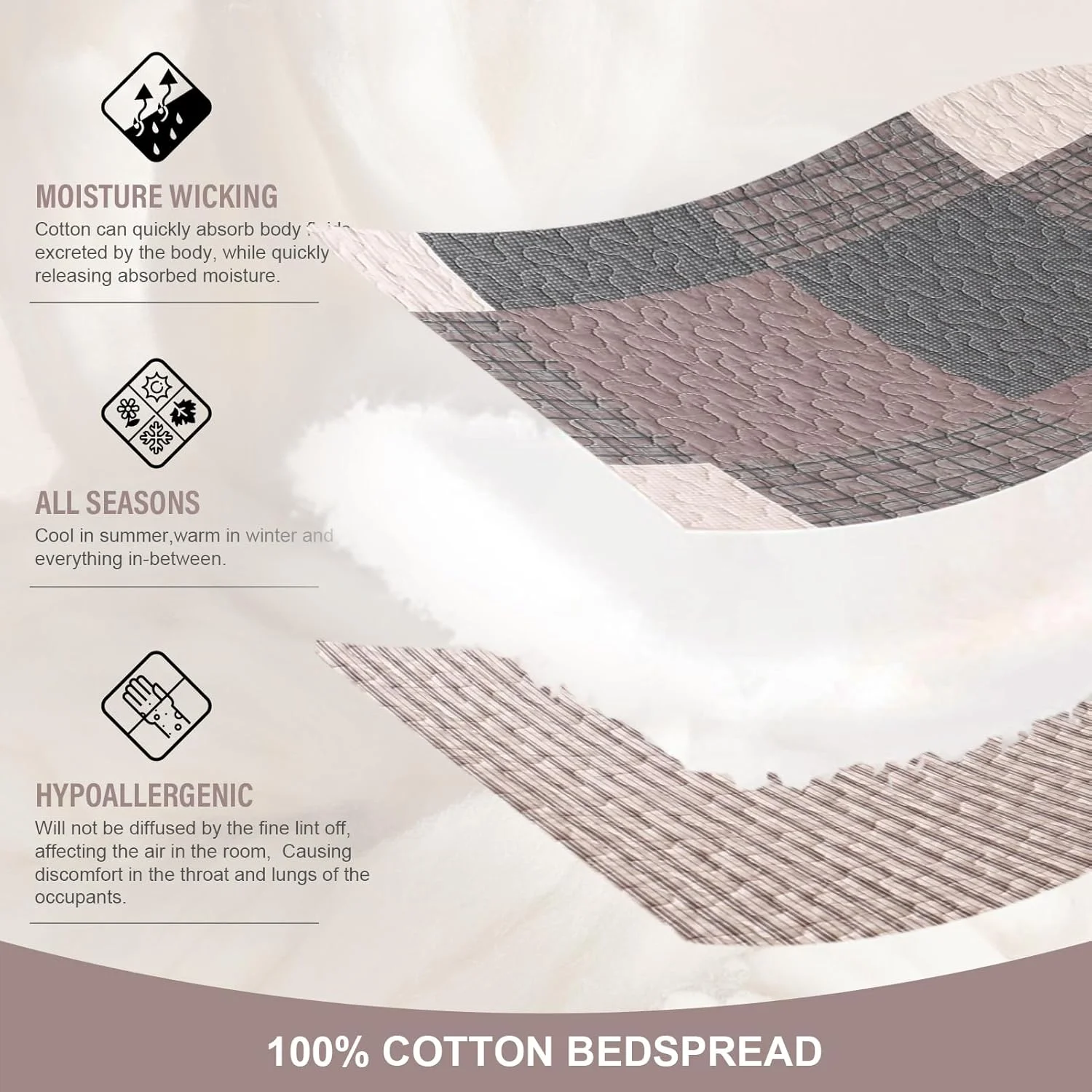 FineStichery 100% Cotton Queen Bedspread 102" Wx120 L, Oversized Quilt with Pillow Shams, Farmhouse Quilted Plaid Bed Spread Coverlet, Lightweight Bedding Cover, 3 Piece, Brown/Black