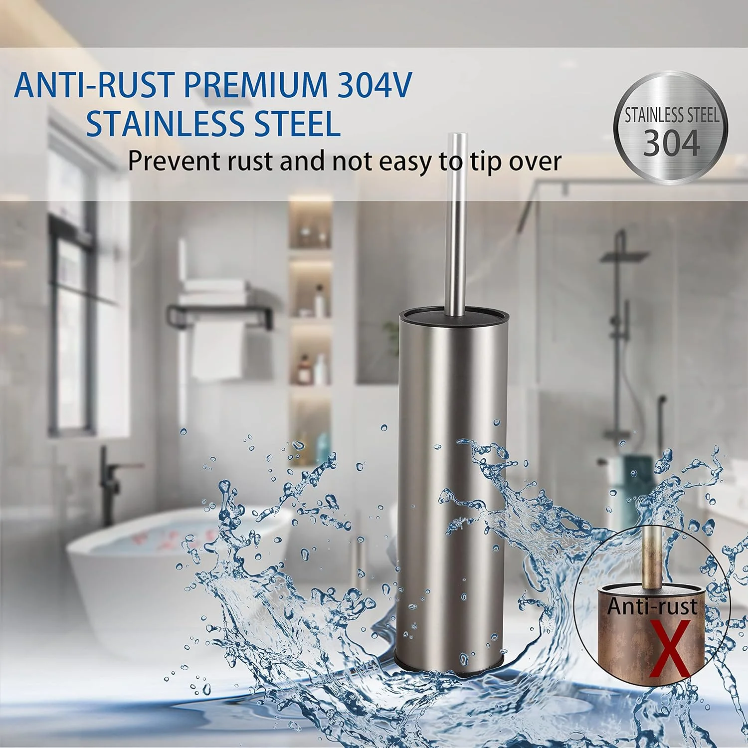 برس توالت و جا برس BGL، برس توالت استیل ضد زنگ برای حمام به همراه جا برس، برس و جا برس کاسه توالت، نیکل برس خورده